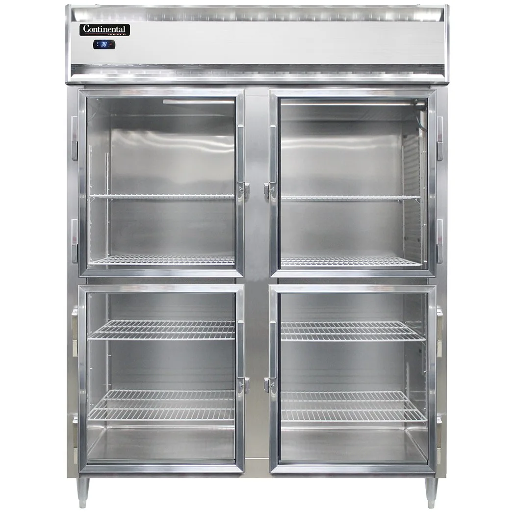 Continental Refrigerator D2RESNSSGDHD 57" 2-Section Reach-In Refrigerator w/ 4 Glass Half Doors, All Stainless Steel, 40 cu. ft.