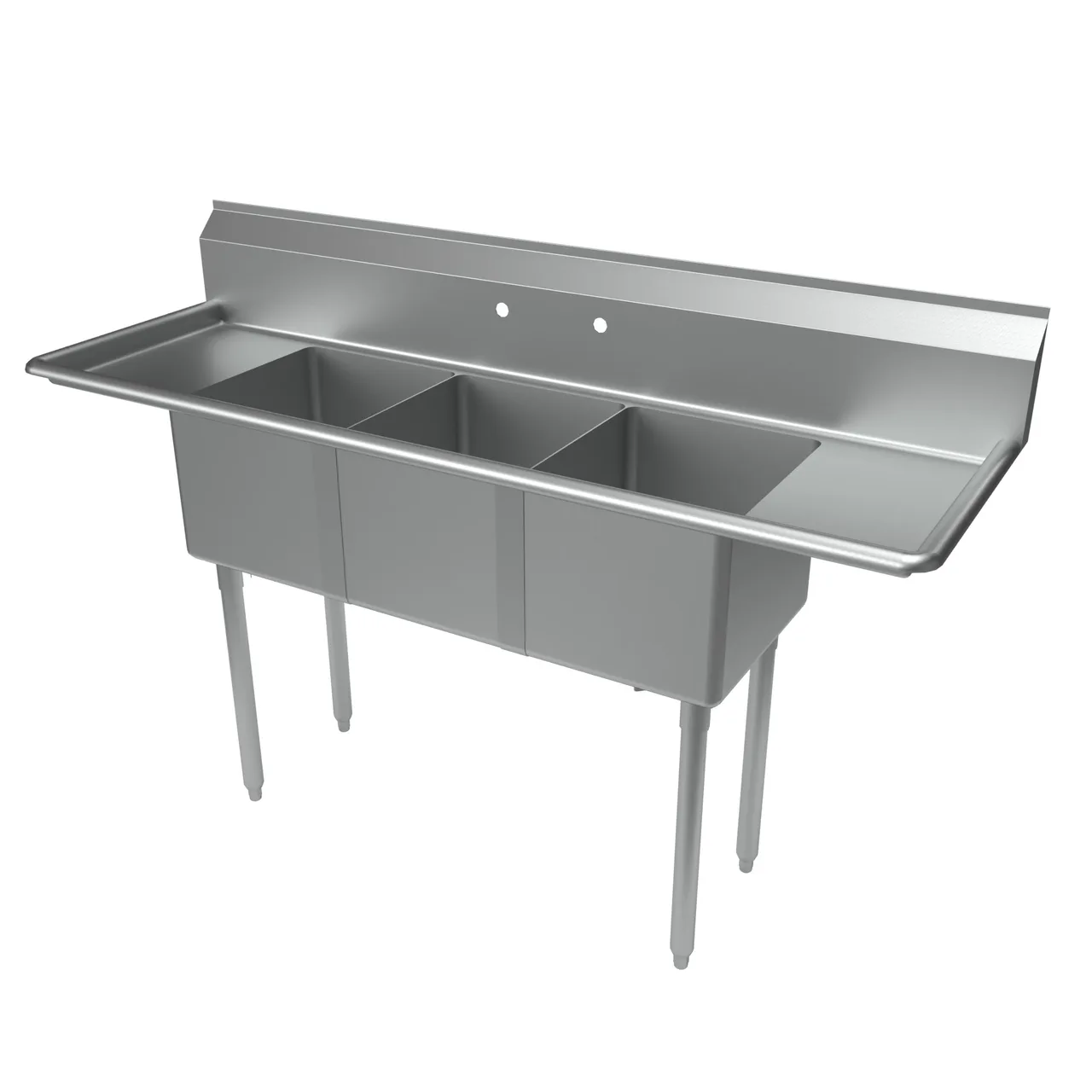 BK Resources ES-3-1416-12-12T 66" Three Compartment Sink, 14"W x 16"L Bowl With 2 Drainboards