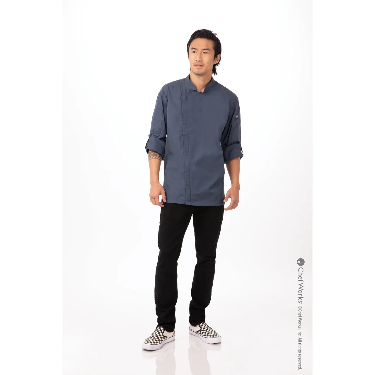 Chef Works BCLZ008-BLU-5XL - Men's Hartford Chef Coat, 5XL Blue, Poly/Cotton, Pockets, Slits