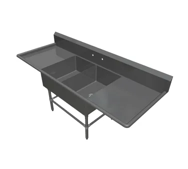 John Boos 42PB2028-2D30 103" Two Compartment Sink, 20"W x 28"L Bowl With 2 Drainboards