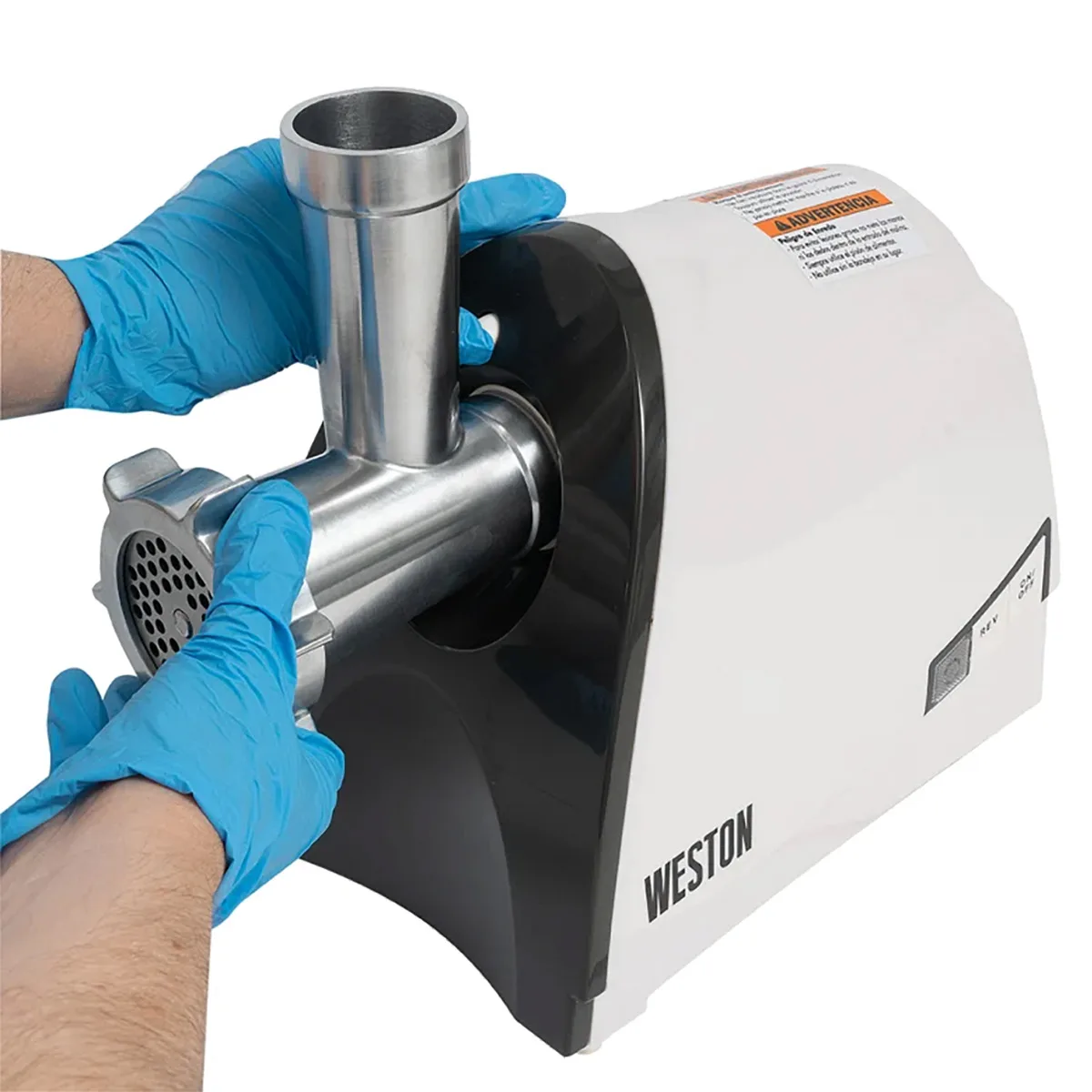 Hamilton Beach 33-0201-W Meat Grinder, 3/4 HP, 120-180 lbs/hr, #8 Hub, 3mm/5mm/7mm Stainless Plates, 575W, 120V
