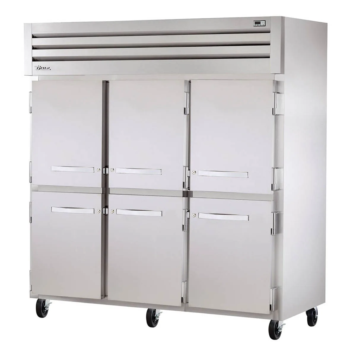 True STR3F-6HS 77.75" 3-Section Reach-In Freezer, 6 Half Doors, Top Mounted, 72 cu. ft., Stainless Steel