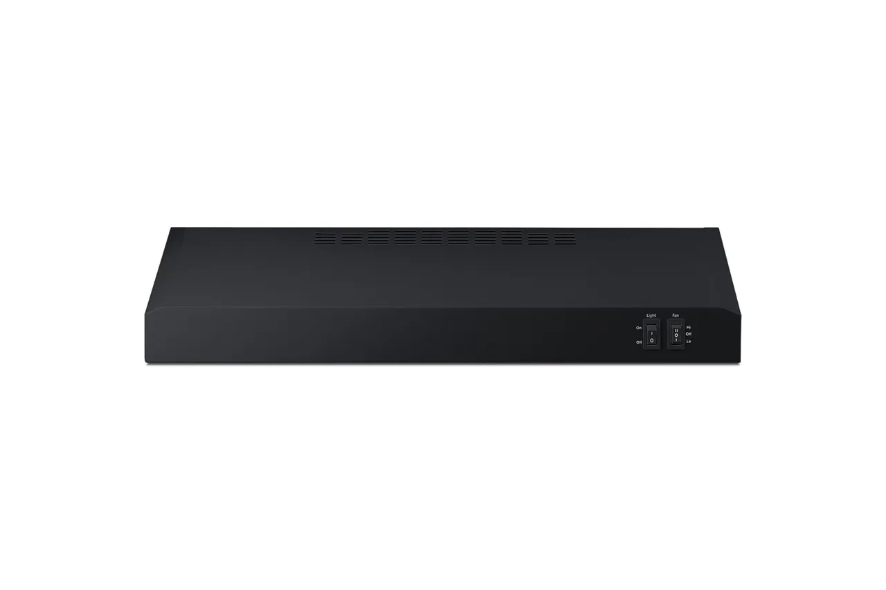 Summit HC24BB - 24" Black Under Cabinet Range Hood, Convertible Ducted/Recirculating, 200 CFM Blower, Multi‑Speed Fan, Charcoal‑Aluminum Mesh Filter, Rocker Switch, ETL Certified, 115V Hard‑Wired