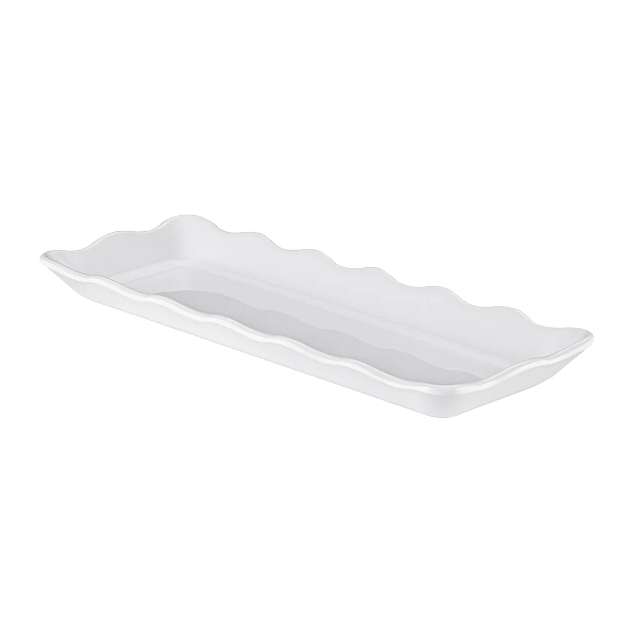 CAC China MLSC-RT14-W White Platter, 13-1/2"W x 5-1/4"D x 1-1/4"H, Scallop, Med Rim, Rect - Dozen