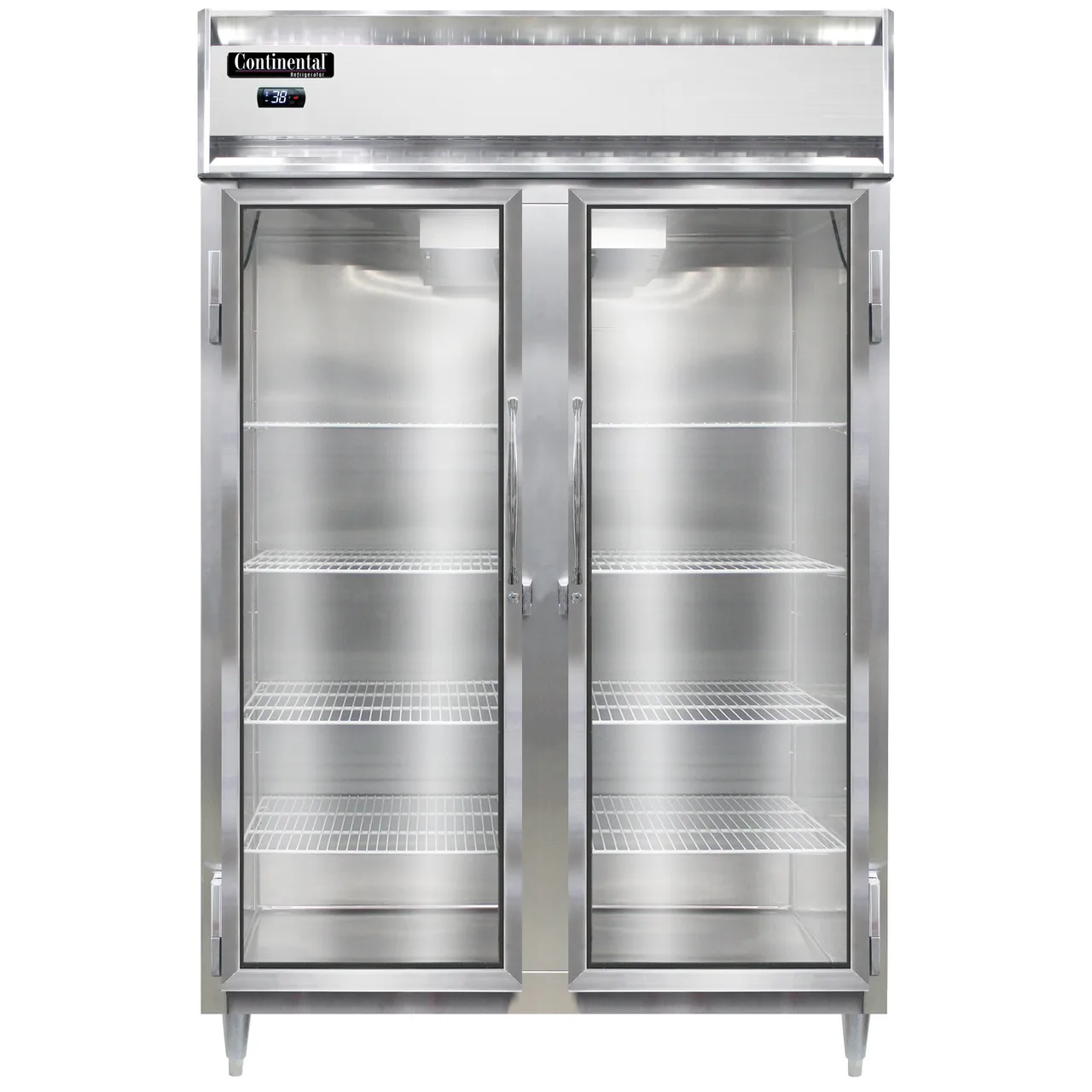 Continental Refrigerator D2RSNGD 52" 2-Section Reach-In Refrigerator w/ 2 Glass Doors, Stainless Steel Front Aluminum Exterior, 32 cu. ft.