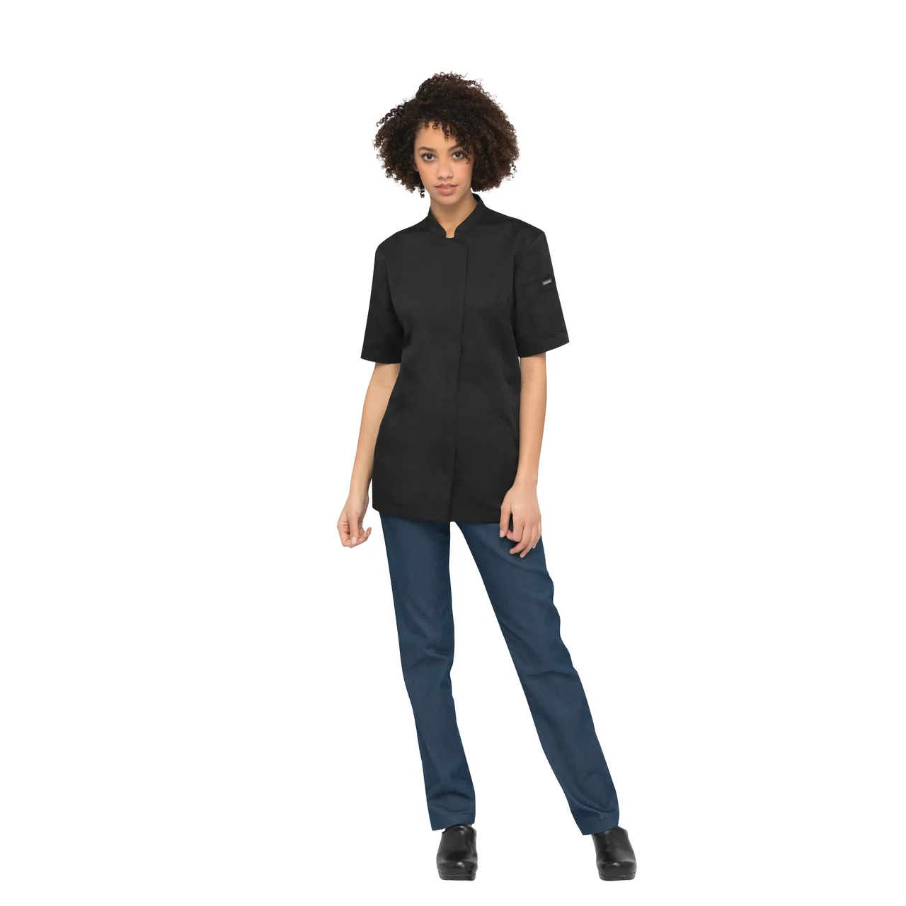 Chef Works CES02W-BLK-XS Women's Chef Coat, Short Sleeve, Black XS, 65/35 Poly/Cotton Twill