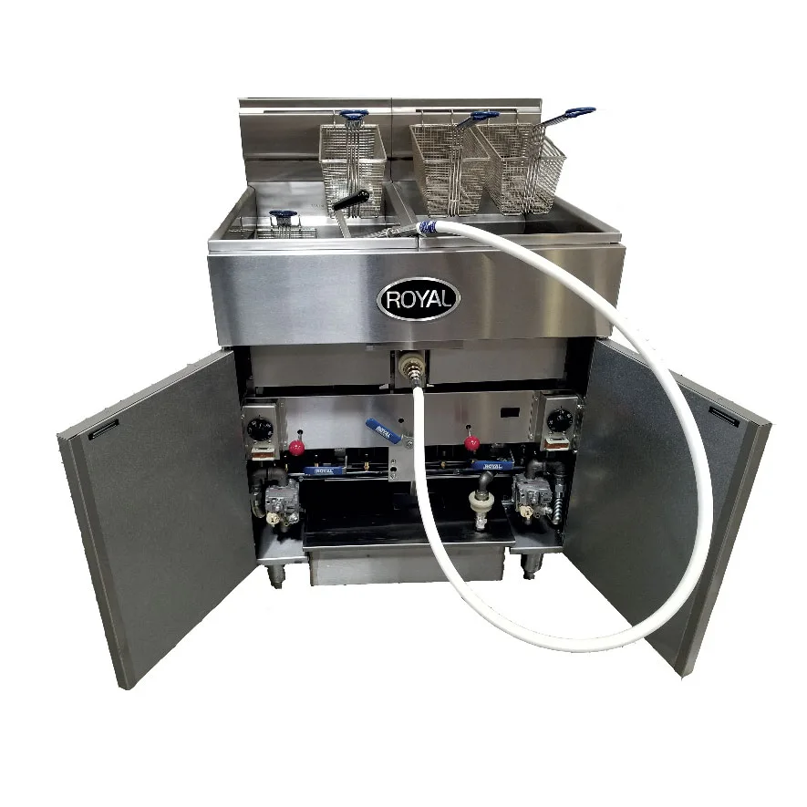 Royal Range of California RFT-50-3-EM Multi-Battery Gas Fryer w/ (3) 50 lbs Vats, Built-In Filtration