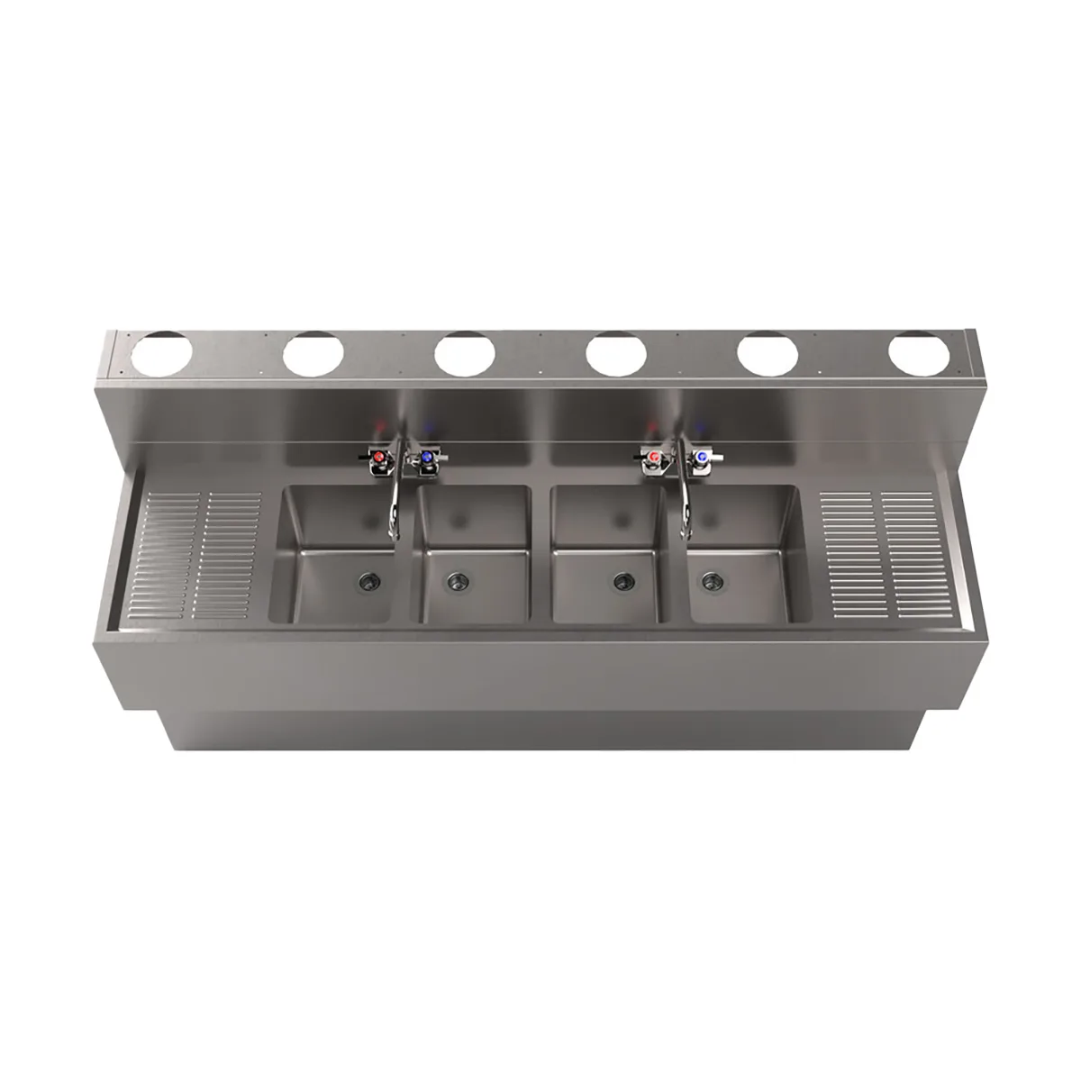 BK Resources UBDW-18-472TS Underbar Sink Units, 4 Compartment with 2 Drainboards