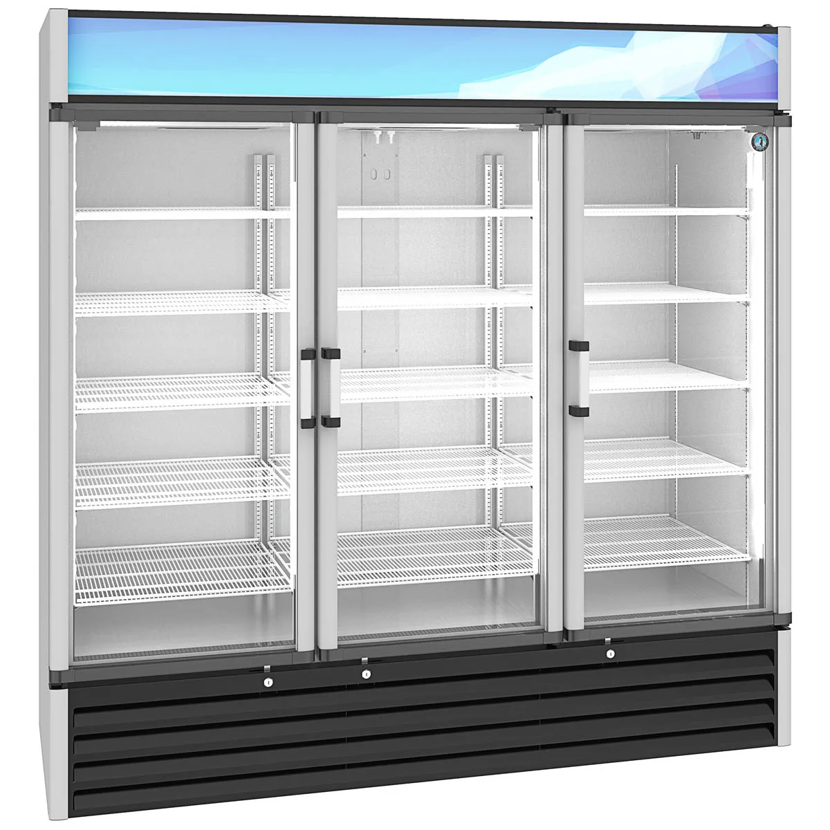 Hoshizaki RM-65-HC 78" 3-Section Swing Glass Door Refrigerated Merchandiser, 56 cu. ft.