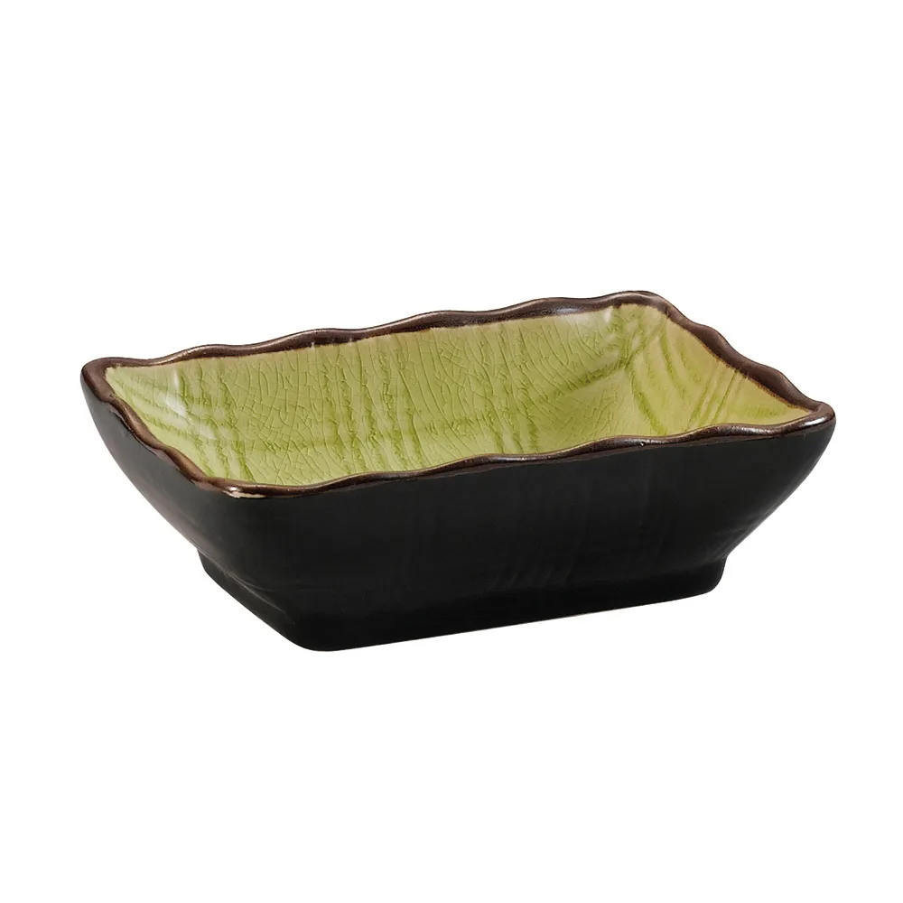 CAC China 666-32-G - Sauce Dish, 3.25" L x 2.5" W x 1" H, Golden Green Glaze - 1 Dozen