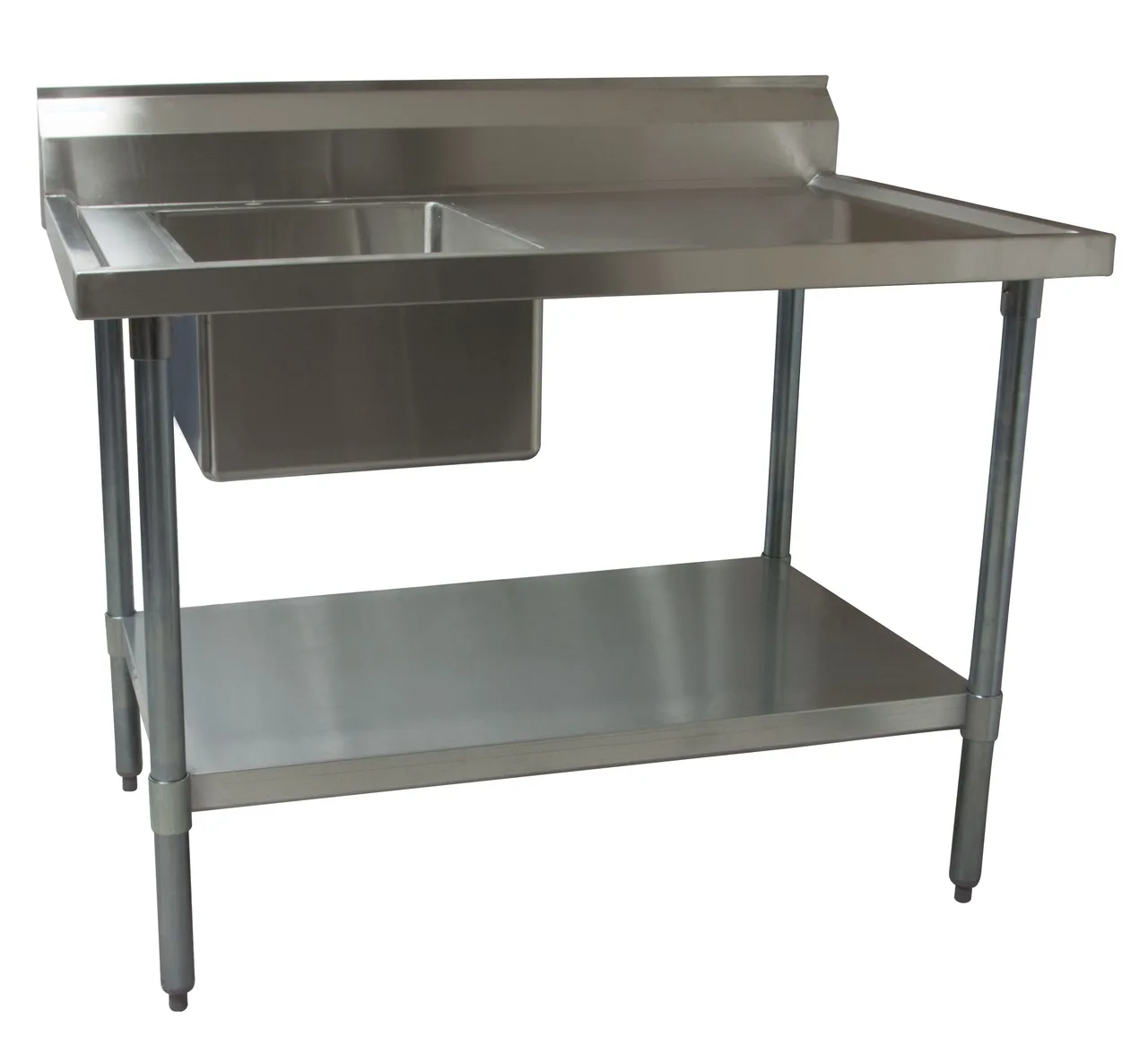 BK Resources BKMPT-3060S-LHD 60" Work Table with Prep Sink, Bowl On Left - 18 Gauge