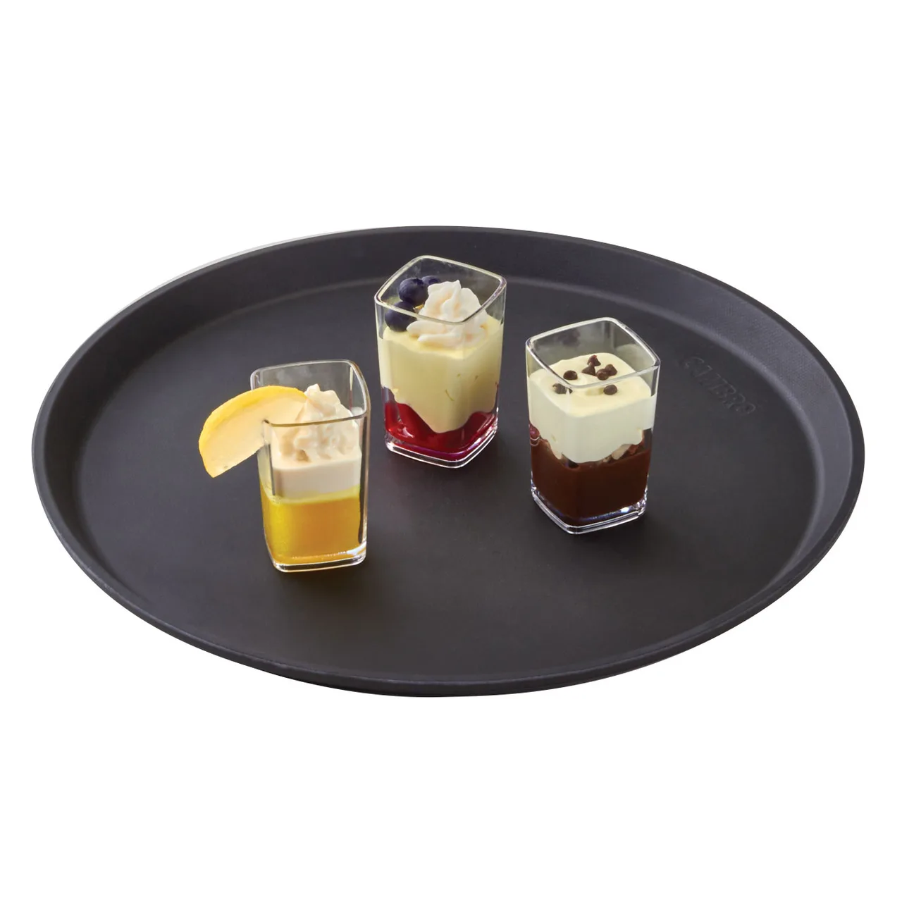 Cambro 1400CT110 - Round 14" Non‑Skid Serving Tray, Black Satin Fiberglass, NSF Certified, Dishwasher Safe, Made in USA