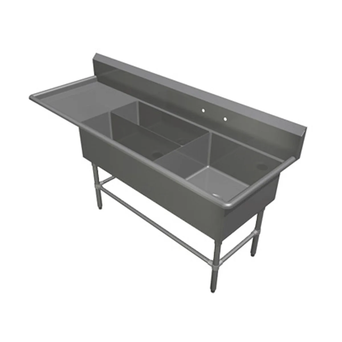 John Boos 3PBPS3224-1D30L 90" Three Compartment Sink, 24"W x 24"L Bowl With Left-Hand Drainboard