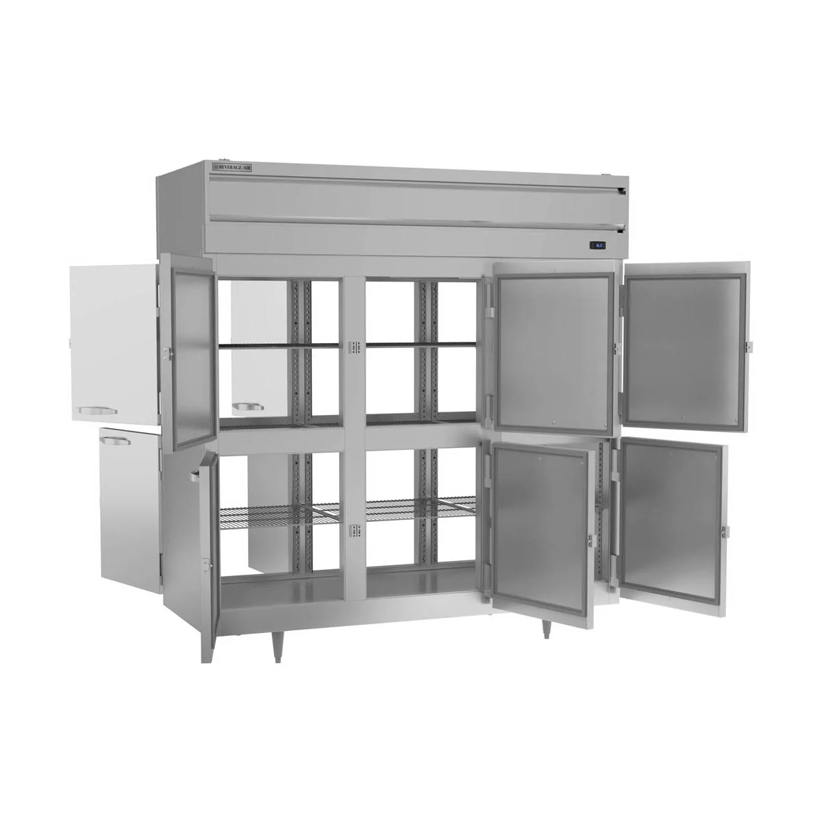 Beverage Air PRD3HC-1AHS 78" 3-Section Pass-Thru Refrigerator w/ 12 Solid Half-Doors, Top Mounted, 74 cu. ft.