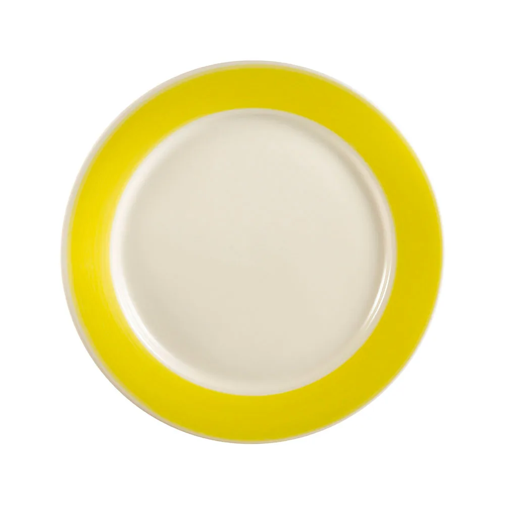 CAC China R-7-Y - Yellow 7-1/4" Ceramic Plate, Edge, Dishwasher, Oven & Microwave Safe - Dozen