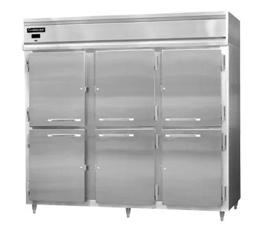 Continental Refrigerator D3RENSAHD 85" 3-Section Reach-In Refrigerator w/ 6 Solid Half Doors, Stainless Steel Exterior, 75 cu. ft.