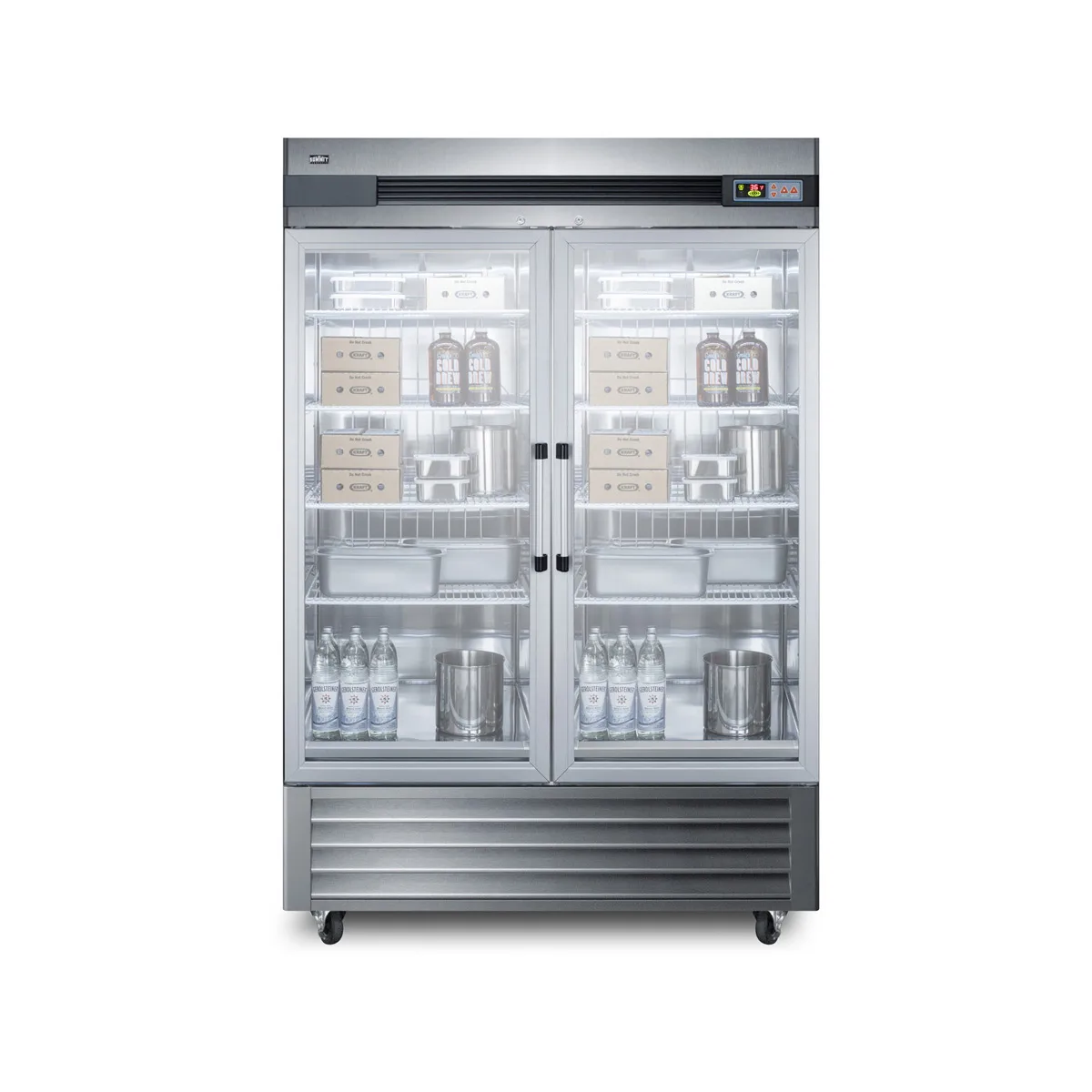 Summit SCR49SSG 56" 2-Section Reach-In Refrigerator w/ 2 Glass Doors, Bottom Mount, Stainless Steel, 49 cu. ft.