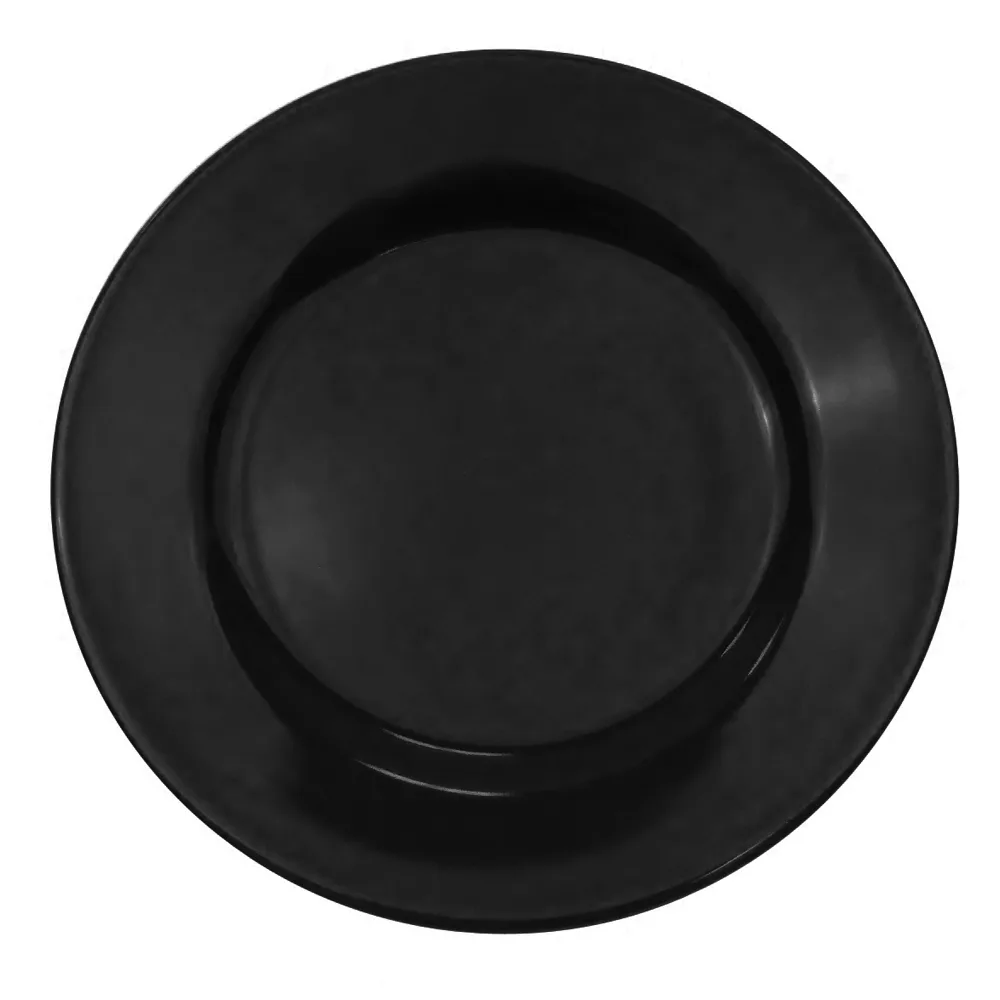 CAC China LV-21-BLK Plate, 12" Dia. x 1-1/2" H, Black Ceramic with Rolled Edge - Dozen