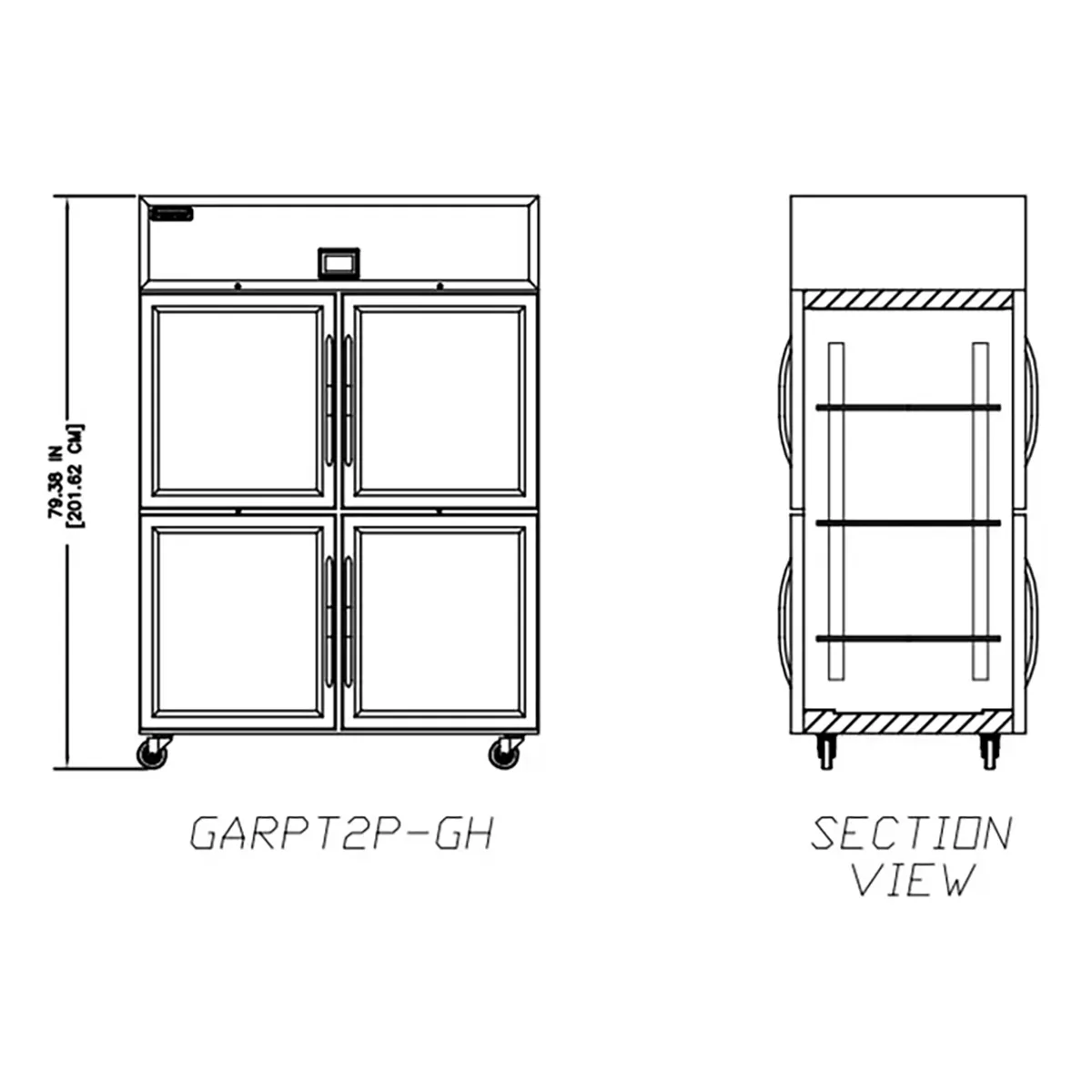 Delfield GARPT2P-GH 50" 2-Section Glass Door Pass-Thru Refrigerator, 50 cu. ft., Top Mounted