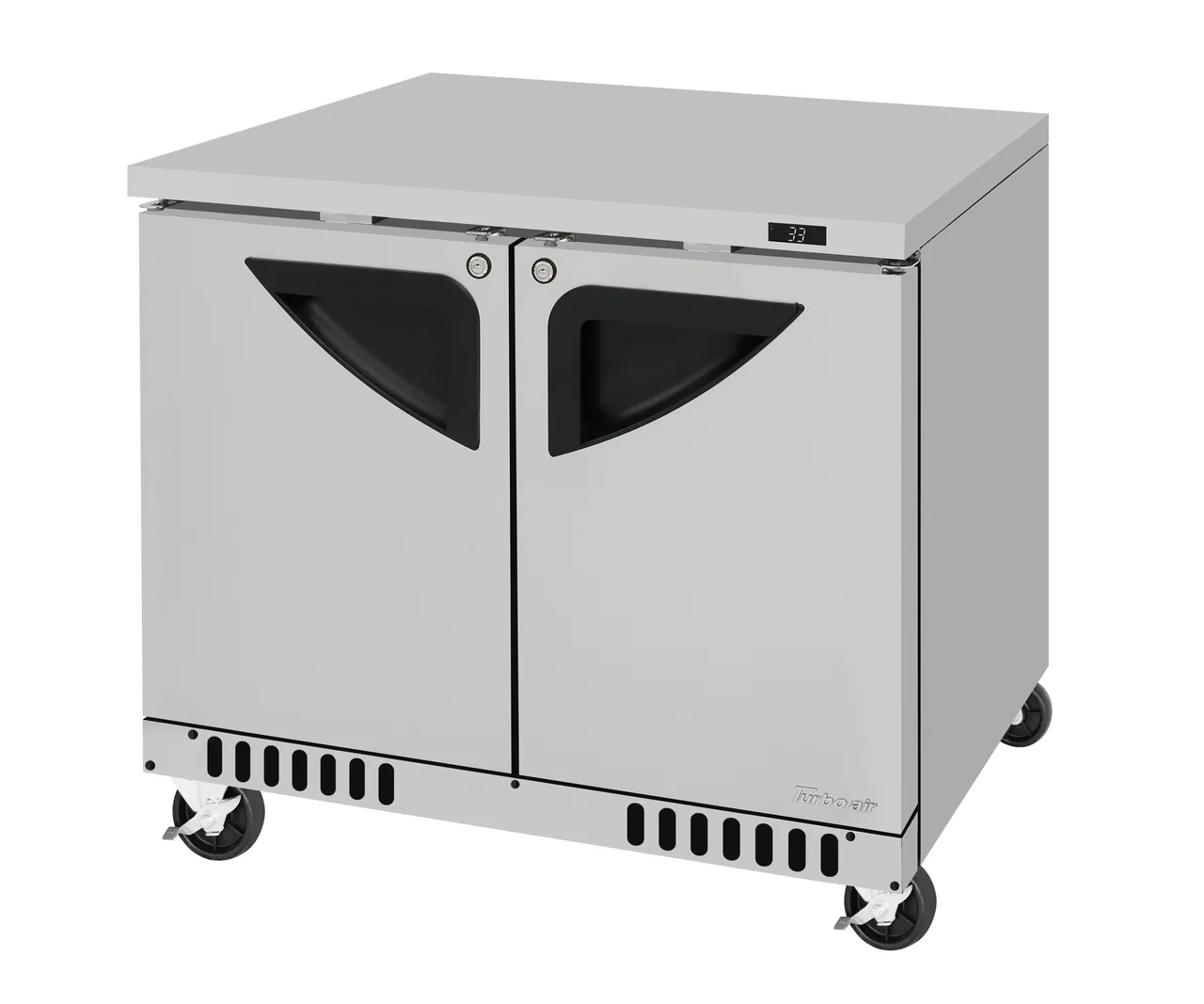Turbo Air TUR-36SD-FB-N 36" 2-Door Front-Breathing Undercounter Fridge, Stainless Steel, 9 cu. ft.