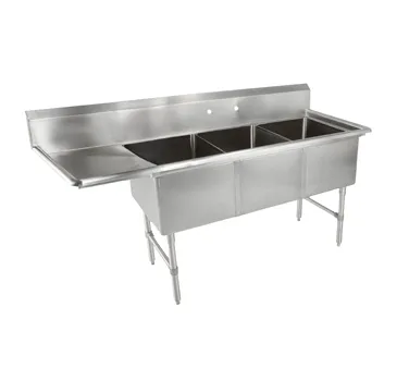 John Boos 3B184-1D18L-X 76" Three Compartment Sink, 18"W x 18"L Bowl With Left-Hand Drainboard