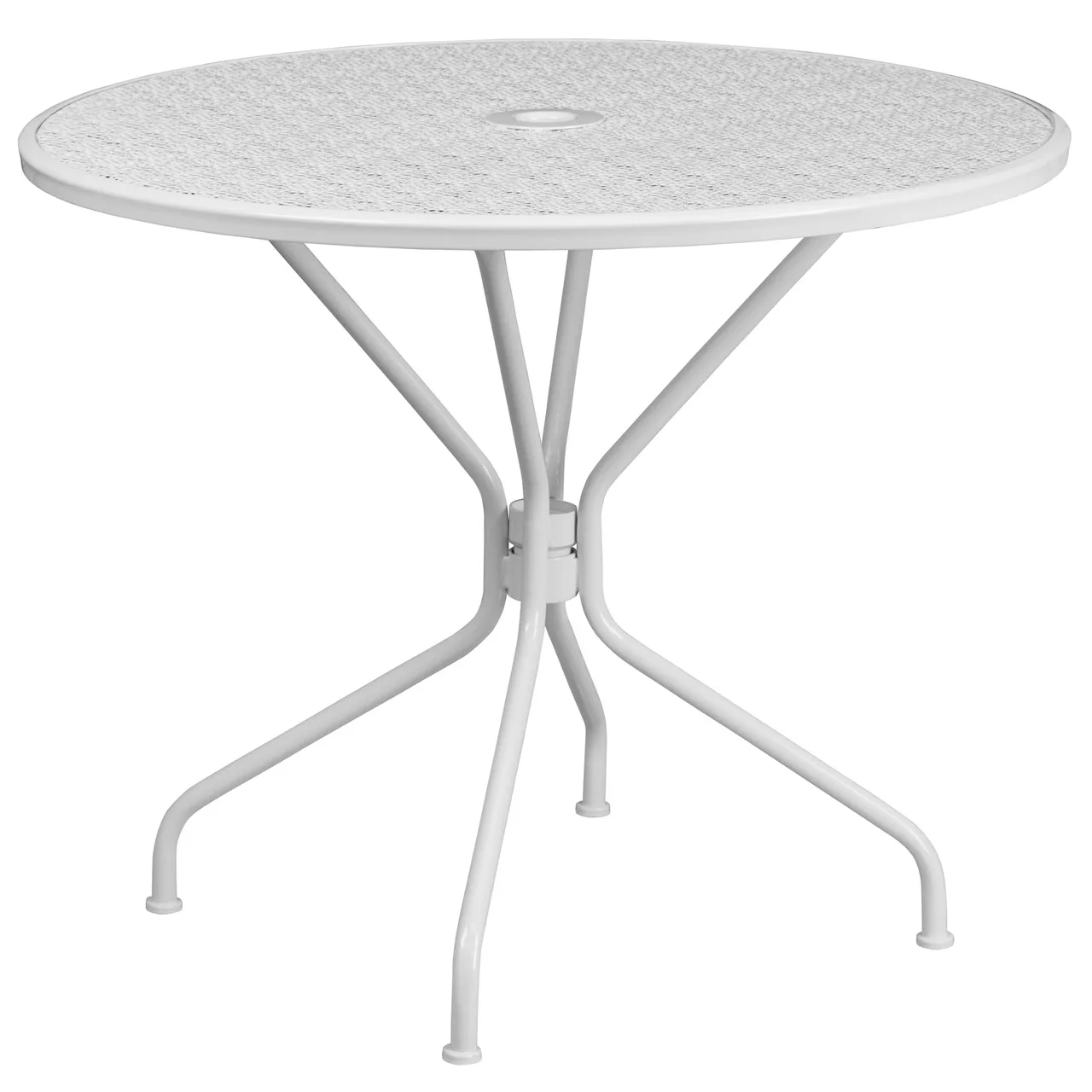Flash Furniture CO-7-WH-GG Round Patio Table, 35.25 dia., White Powder Coat Steel, 28.75H