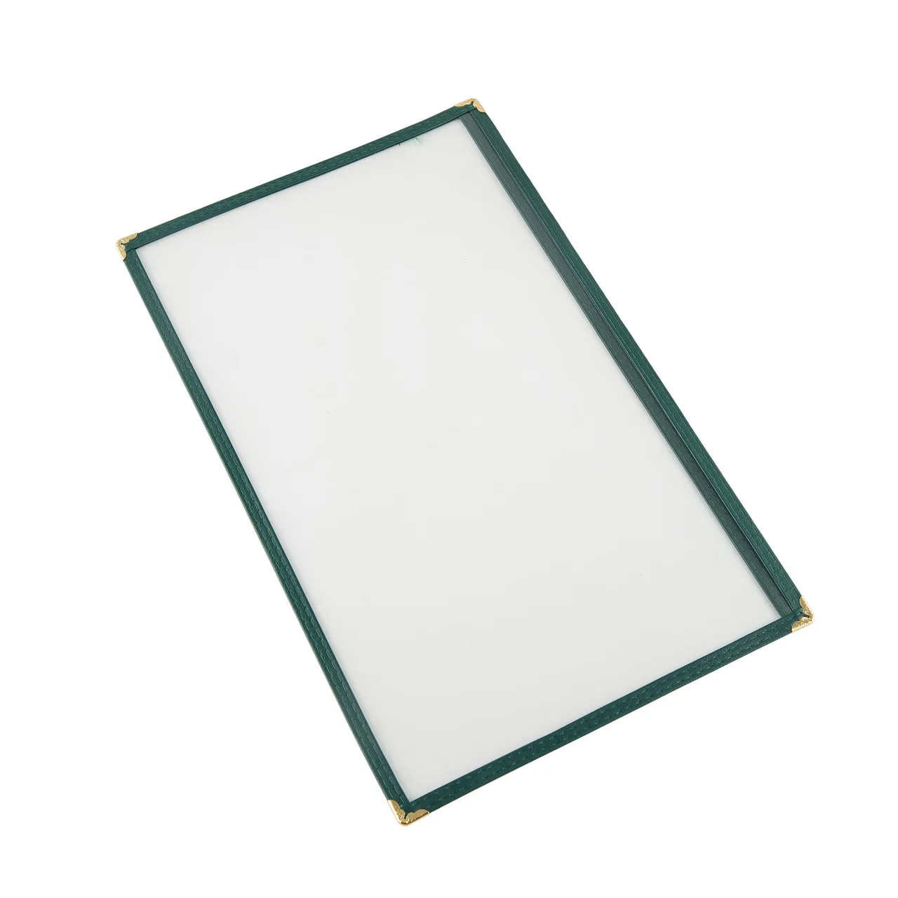 CAC China MCP1-914GN Menu Cover, 1-Pocket, 8½" x 14" Legal Insert, Brass Corners, Green Trim