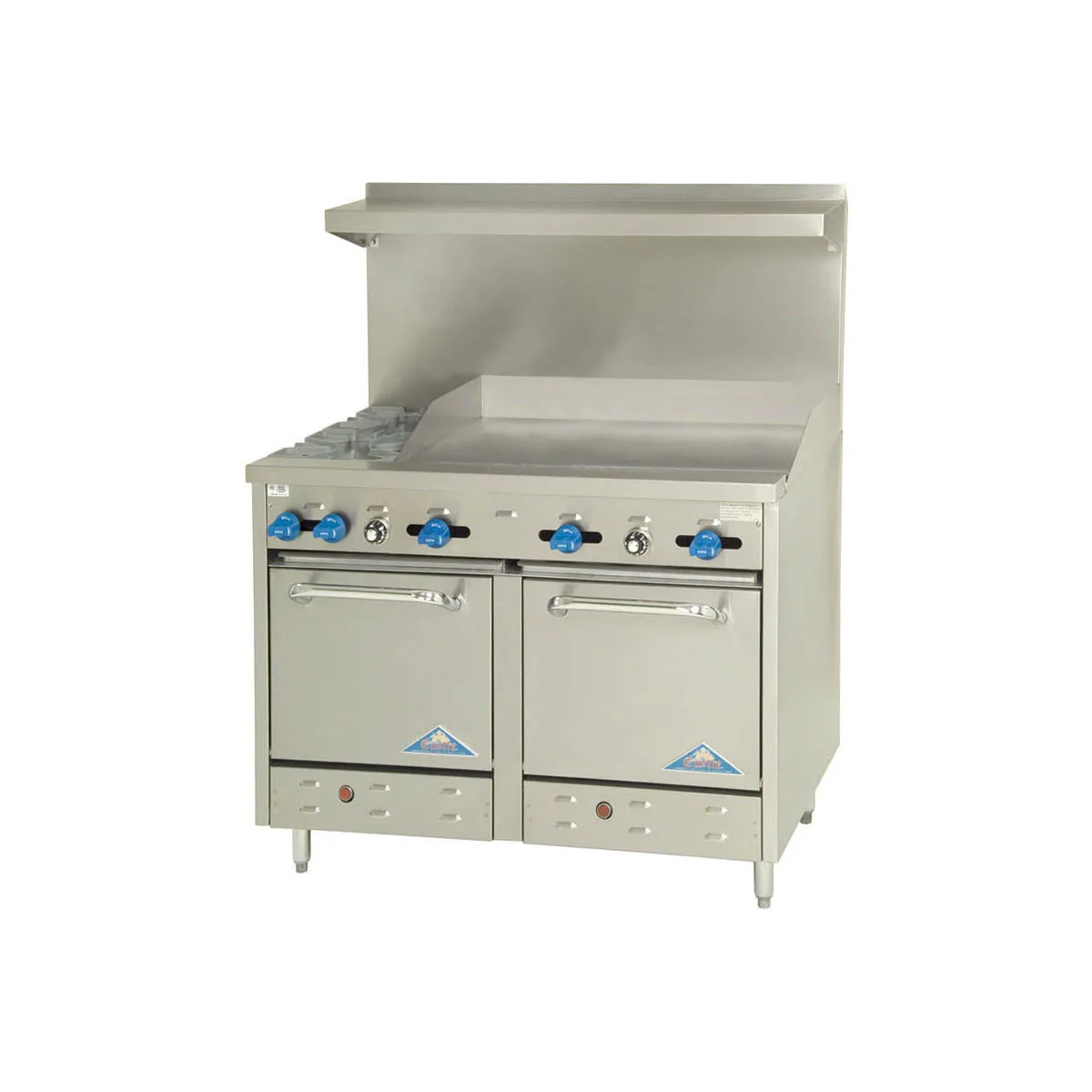 Comstock-Castle 2F330-60 72" Gas Restaurant Range w/ (2) Open Burners, (1) 60" Griddle, (2) Standard Ovens, 234.000 BTU