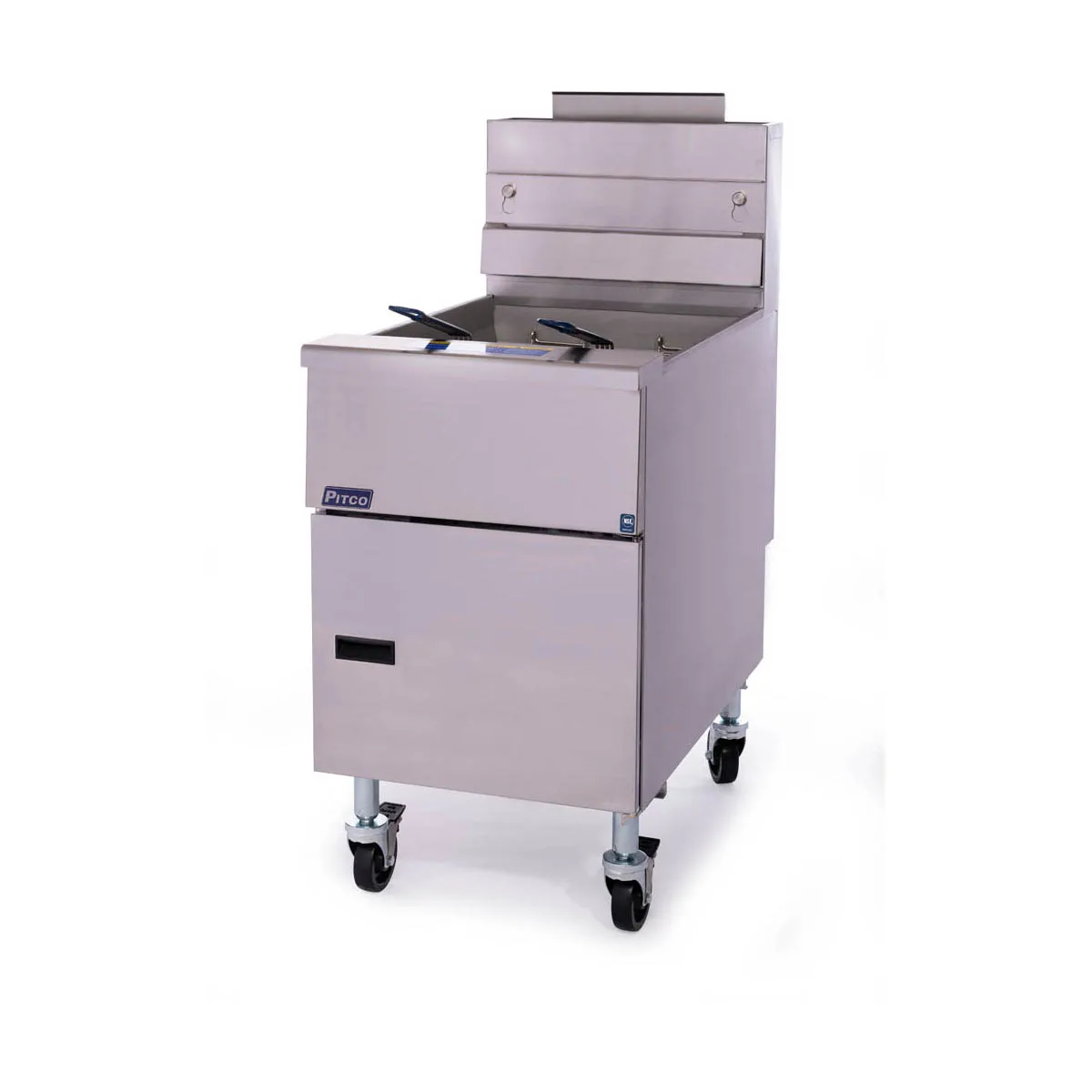 Pitco VF-65S 19" Full Pot Floor Model Gas Fryer w/ 65 lbs Capacity, 2 Twin Baskets, Millivolt Control