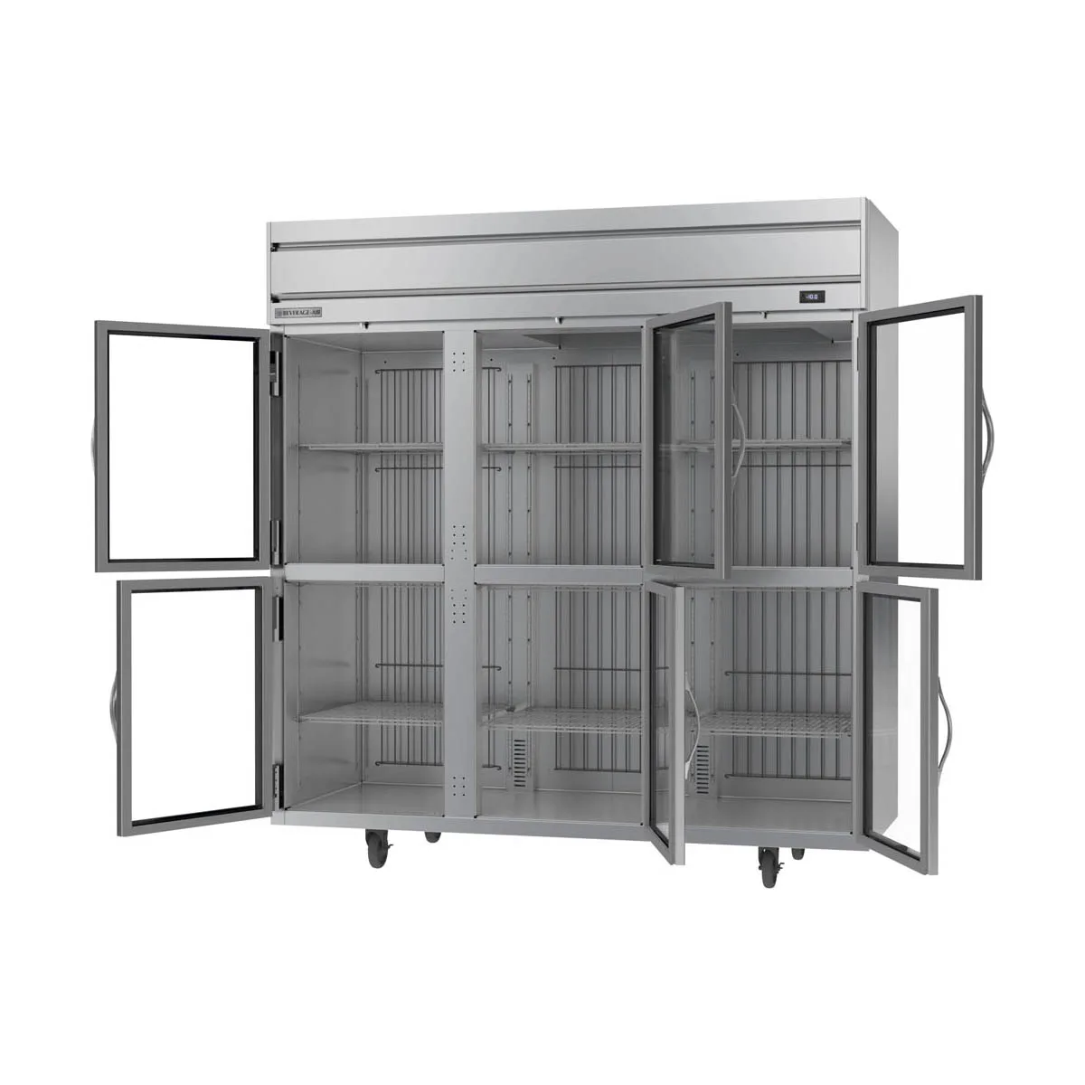 Beverage Air HFPS3HC-1HG 78" 3-Section Reach-In Freezer, 6 Half Glass Doors, Top Mounted, 69.1 cu. ft., Stainless Steel
