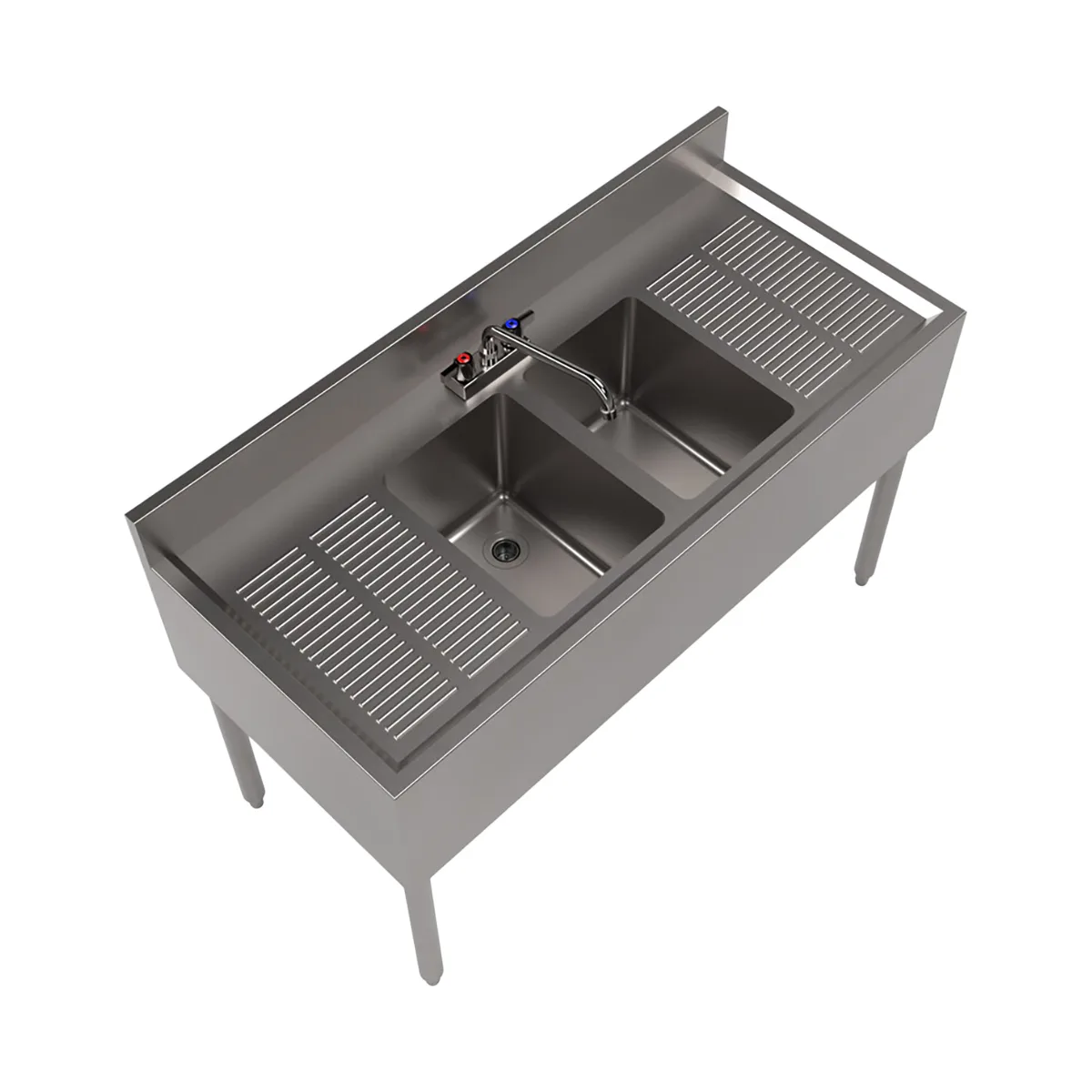 BK Resources UB4-21-248TS 48" Underbar Sink Units, 2 Compartment with 2 Drainboards