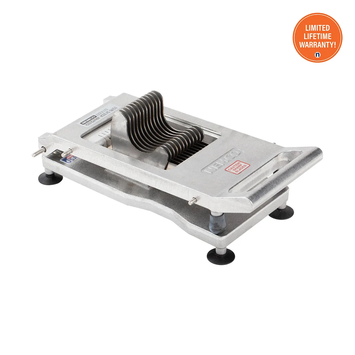 Nemco 56610A-2 Manual Roma Tomato Slicer – 1/4" Slice, Scalloped Blade, Cast Aluminum Frame, Suction-Cup Feet
