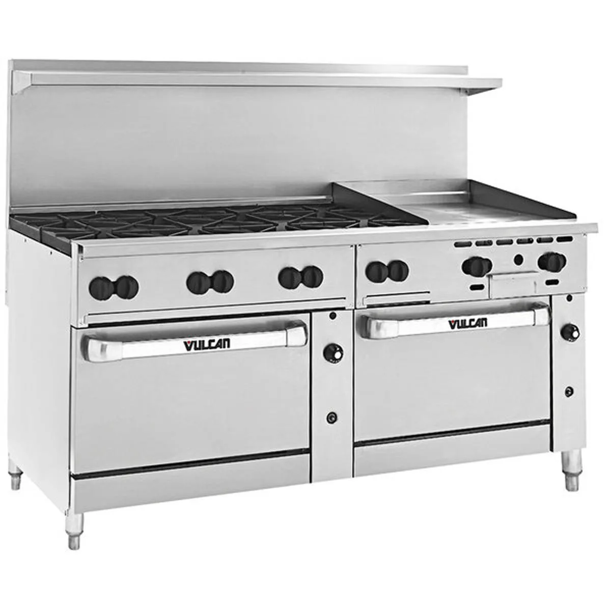 Vulcan 72RC-8B24G 72" Gas Restaurant Range w/ (8) Open Burners, 24" Griddle Right, (1) Convection Oven, (1) Refrigerated / Freezer, 315.000 BTU
