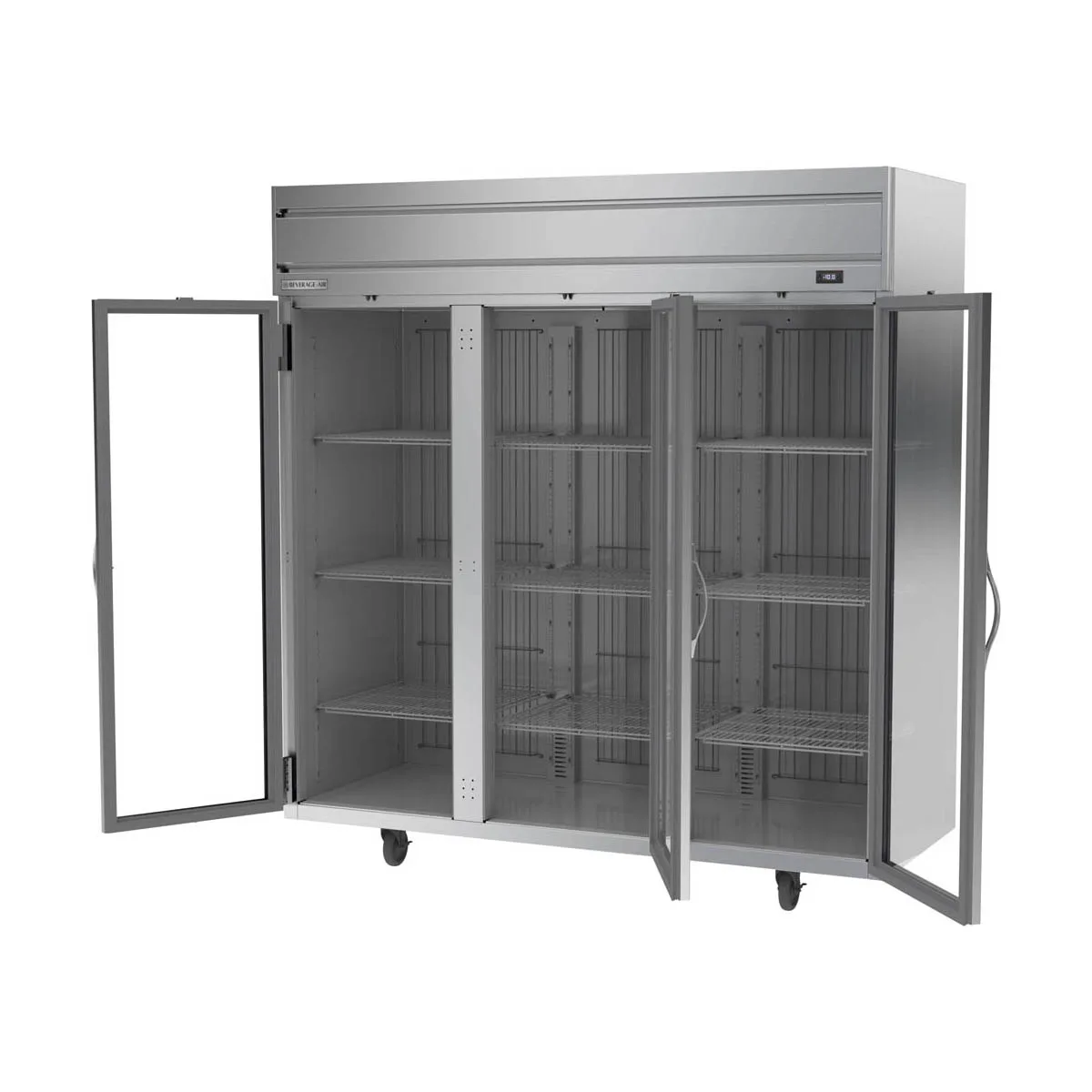 Beverage Air HFP3HC-1G 78" 3-Glass Door Reach-In Freezer, Top Mounted, 69.1 cu. ft., Stainless Steel
