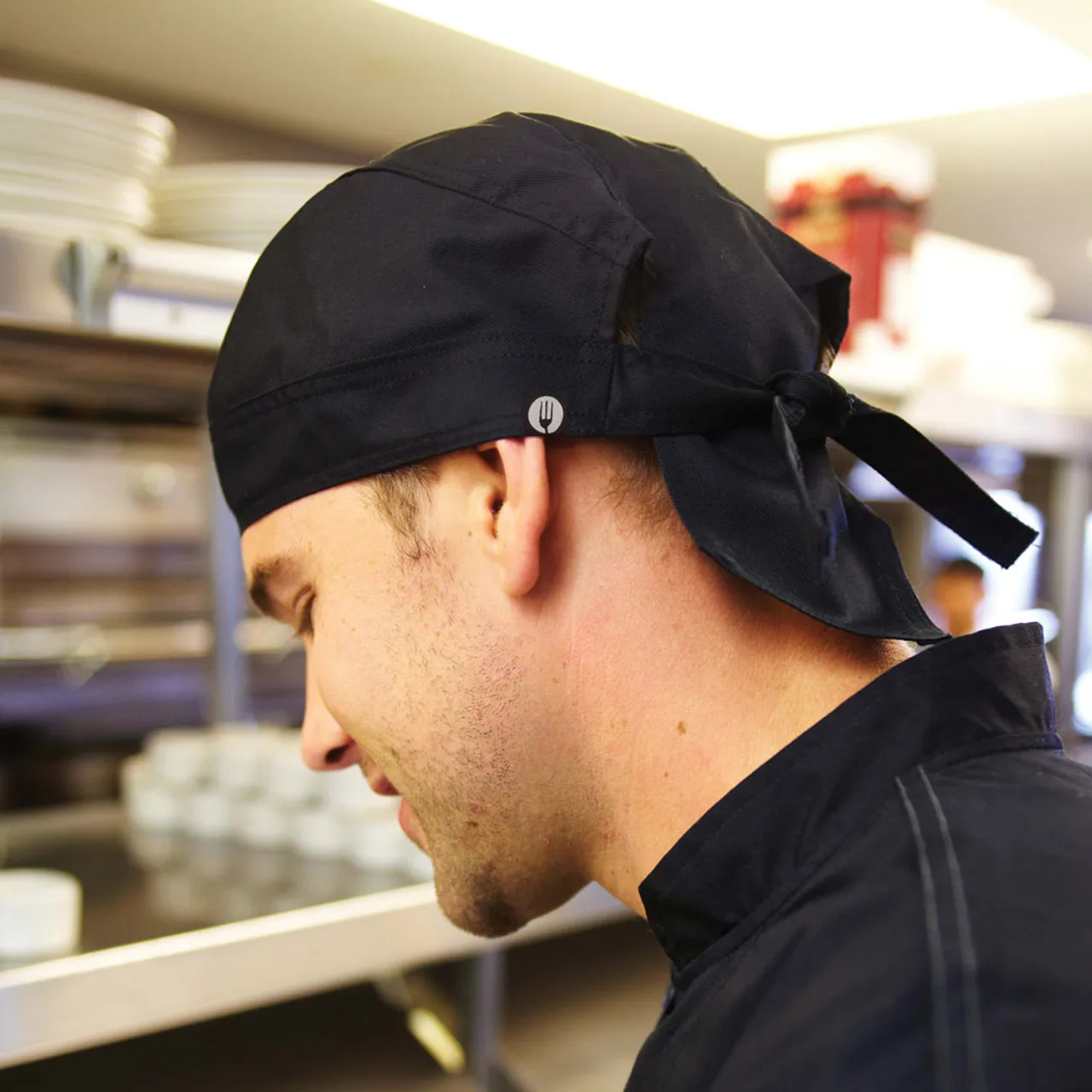 Chef Works SCBL-BLK-0 - Black Poly/Cotton Chef Head Wrap, One Size - 1/Box