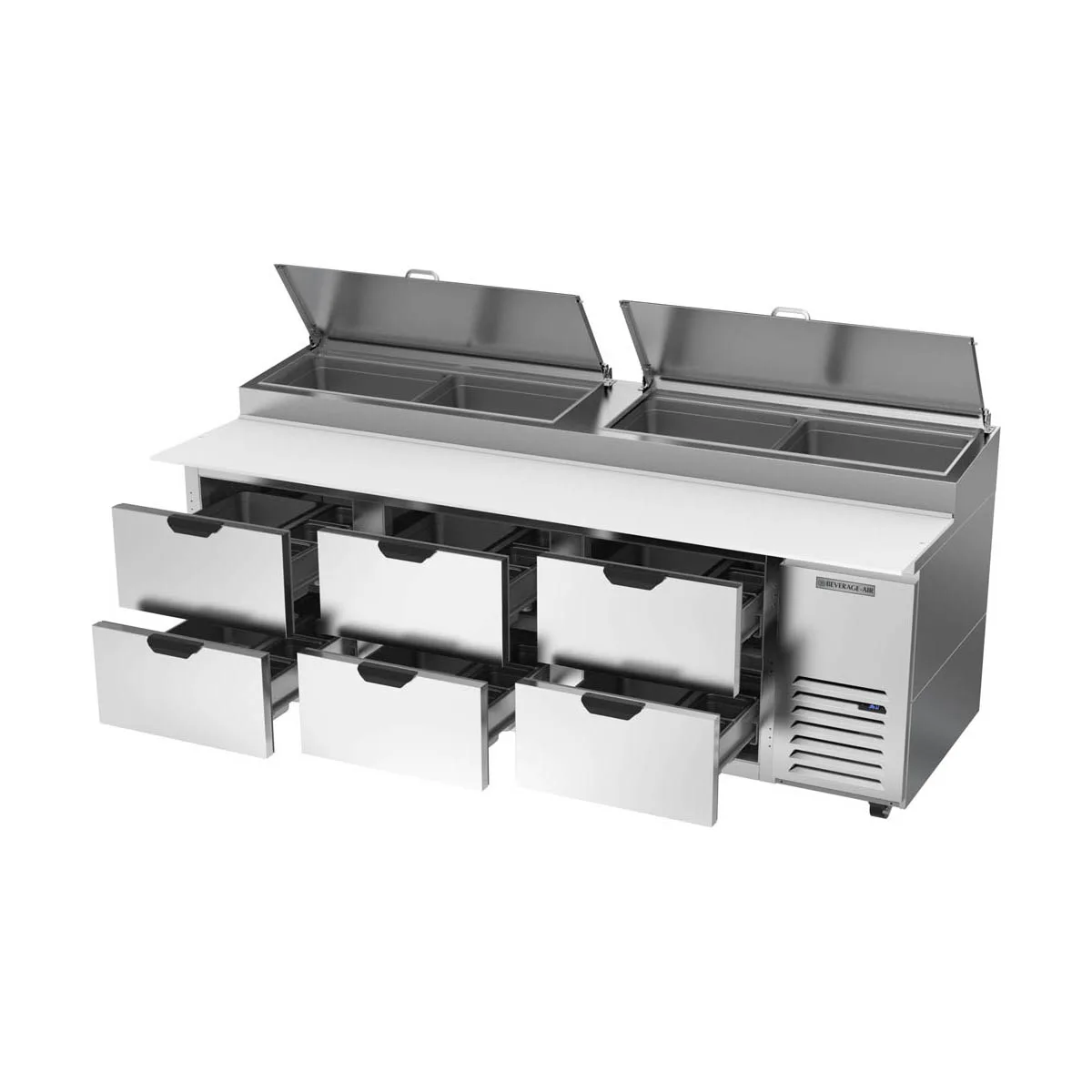 Beverage Air DPD93HC-6 93" 3-Section Refrigerated Pizza Prep Table w/ 6 Drawers