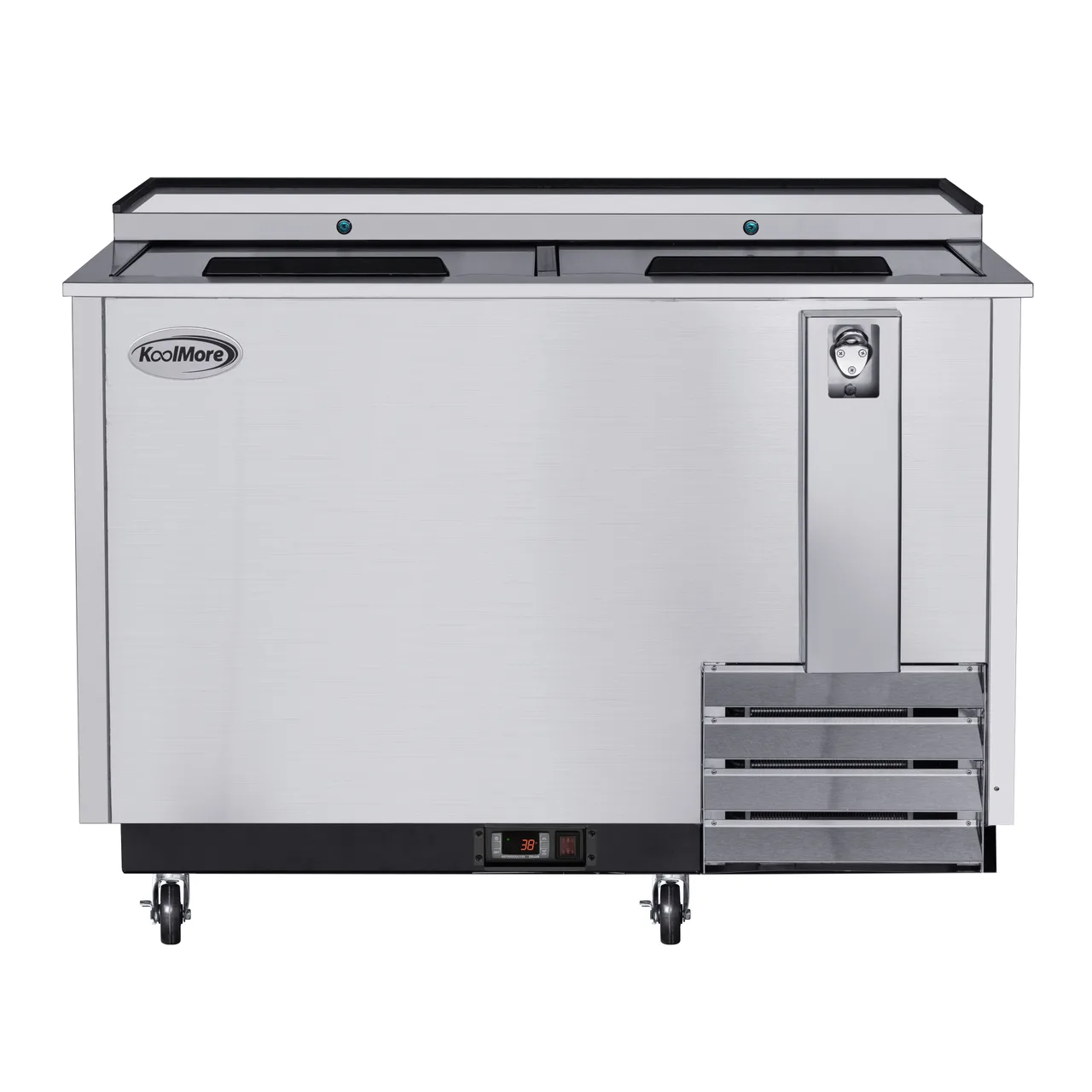 Koolmore KM-BOC50-SS Bottle Cooler, 50" Width, 14 Cu Ft, Stainless Steel, 115V, 33‑40°F, 4 Casters