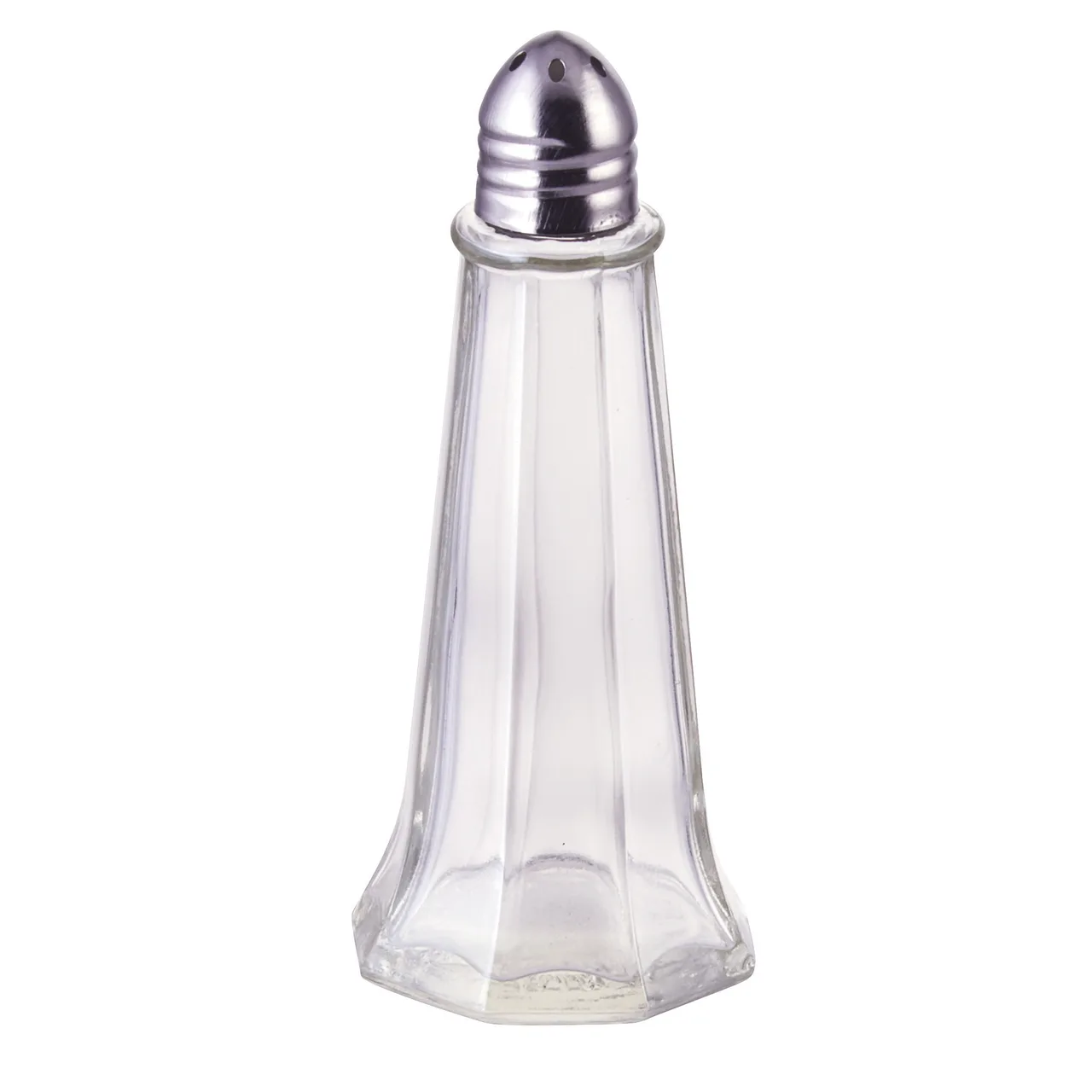 Winco G-110 1 oz Glass Salt & Pepper Shaker, Tower, Stainless Steel Top, Glass Jar - 1 Dozen