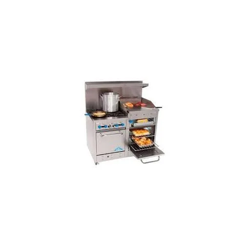 Comstock-Castle F3218-1RB 48" Gas Restaurant Range w/ (6) Open Burners, 12" Charbroiler, (2) Space Saver Ovens, 143.000 BTU