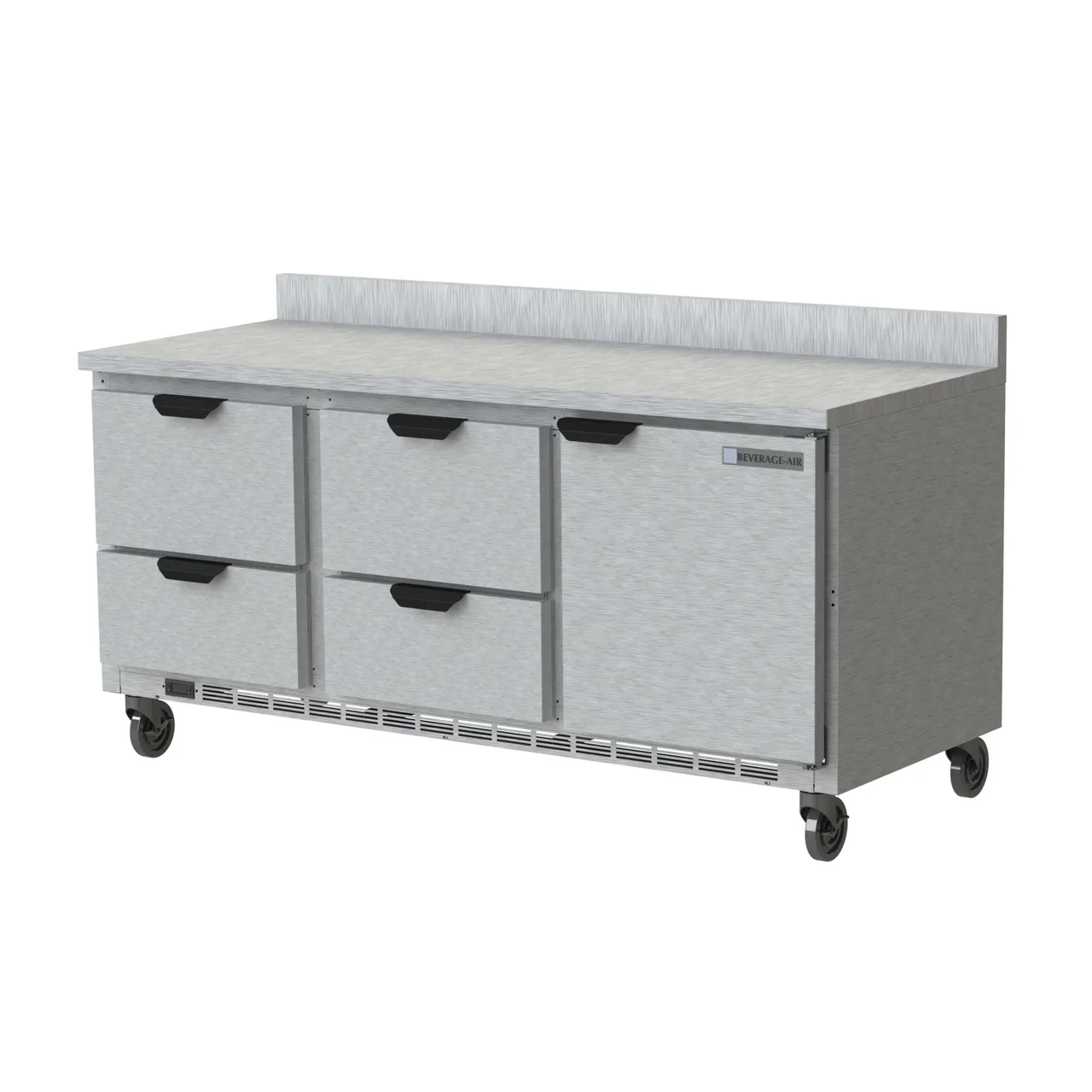 Beverage Air WTRD72AHC-4-FIP 72" 3-Section Worktop Refrigerator w/ 4 Drawers & 1 Door, 18 cu. ft.