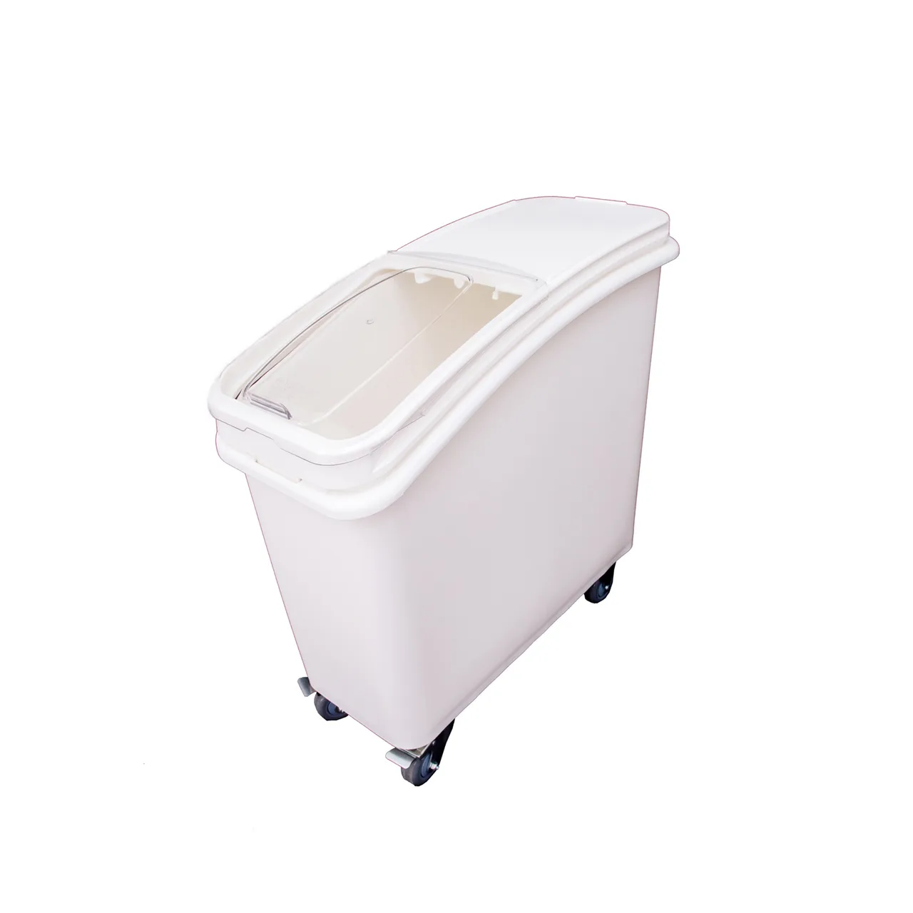 CAC China IBIN-21 - 21 Gal. Mobile Bin, White Plastic, Sliding Lid, 3" Casters, 1 Scoop - 1/Set