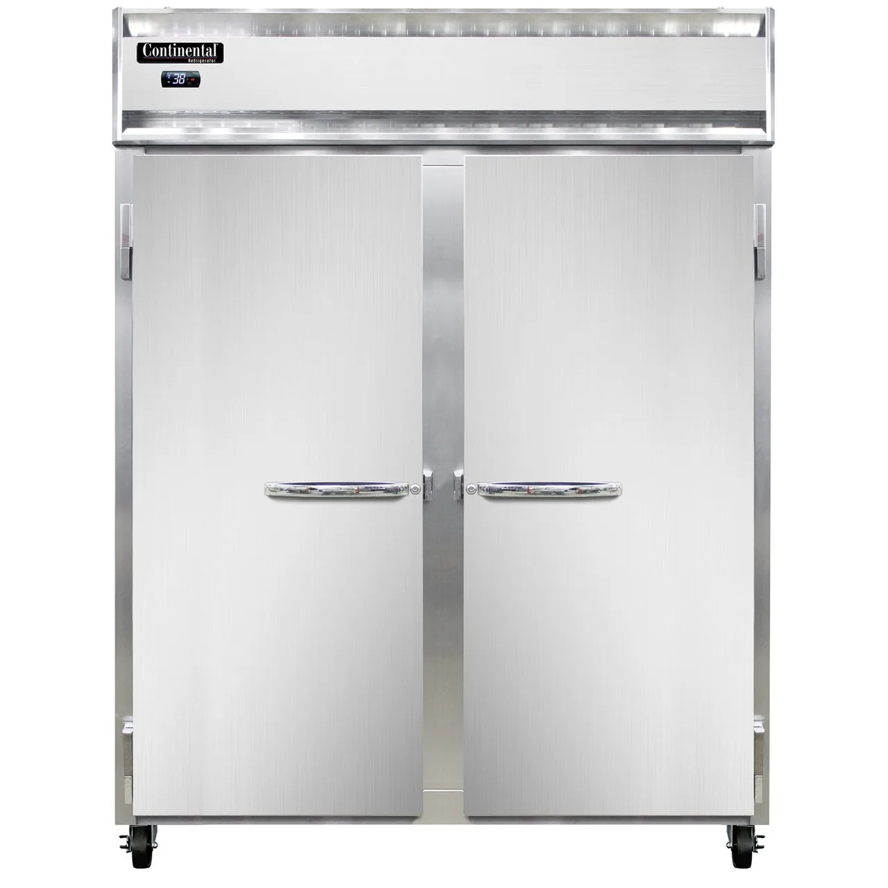 Continental Refrigerator 2RENSAPT 57" 2-Section Pass-Thru Refrigerator w/ 4 Solid Doors, Stainless Steel Exterior, 52 cu. ft.