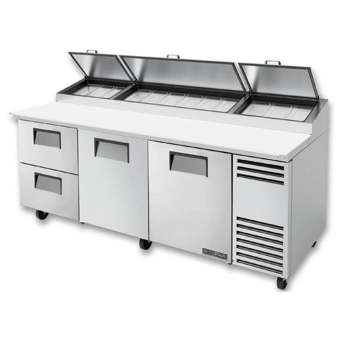 True TPP-AT2-93D-2-HC 93" Refrigerated Pizza Prep Table w/ 2 Doors & 2 Drawers, (12) 1/3 Pans