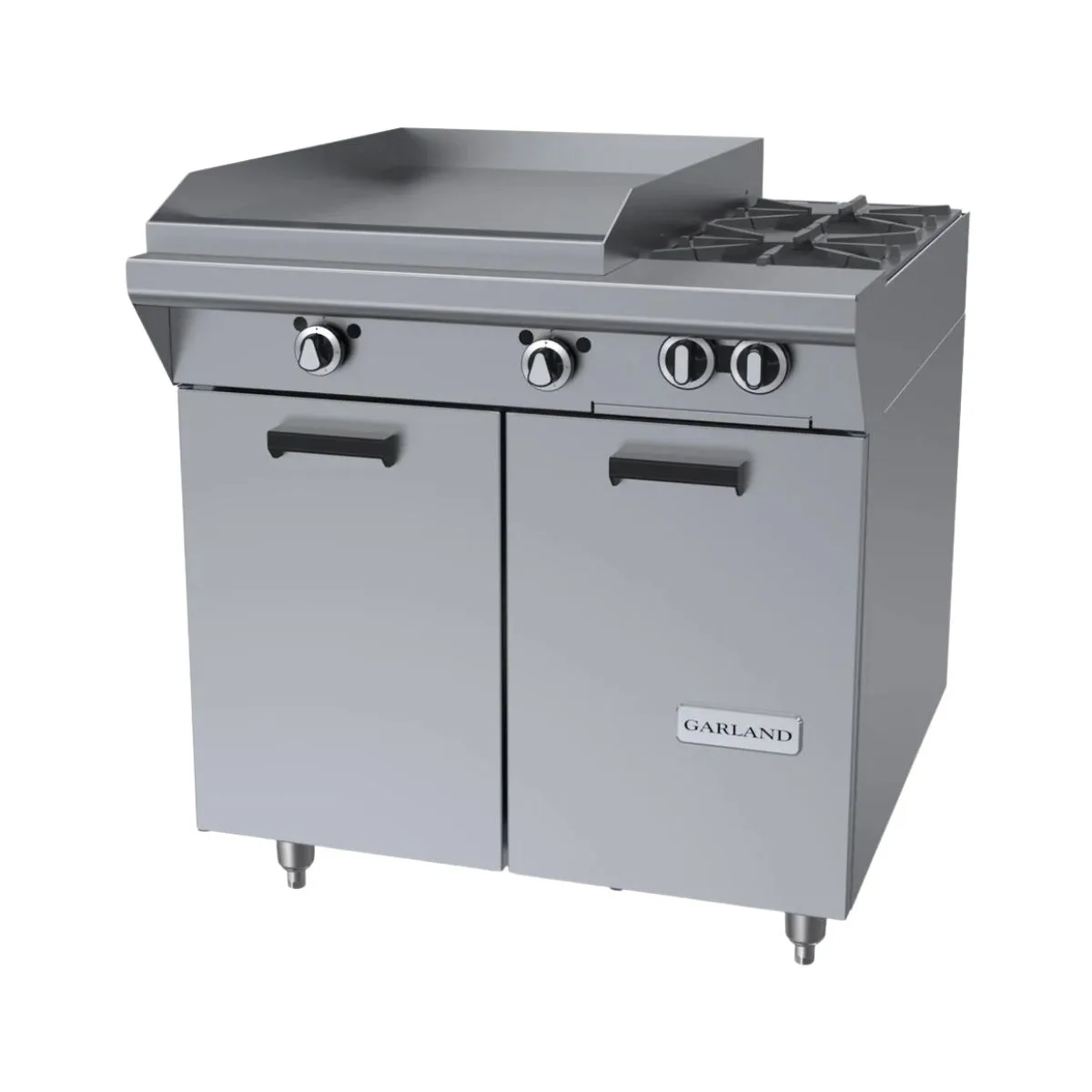 Garland US Range M48-23S 34" Gas Heavy Duty Range w/ (2) Open Burners, 23" Griddle Left w/ Thermostatic Controls, (1) Cabinet Base, 114.000 BTU