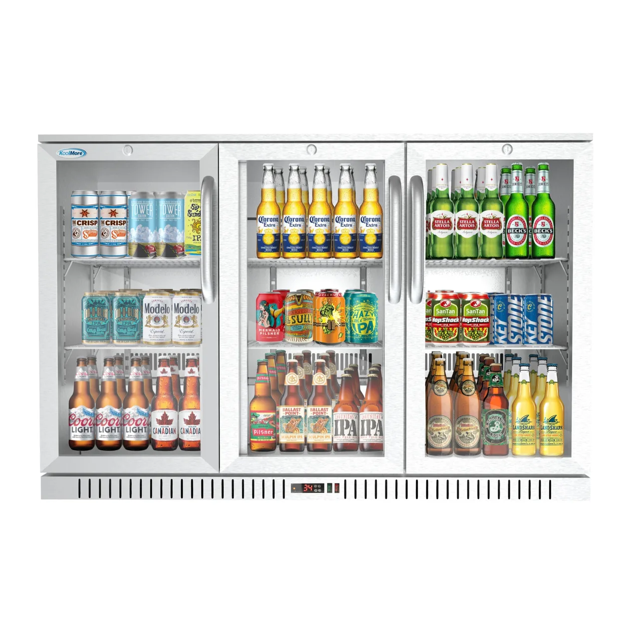 Koolmore BC-3DSW-SS 53" Bar Cooler, 11.3 cu ft, 3 Glass Doors, LED Digital, R-600a, 1/7 HP, 115V