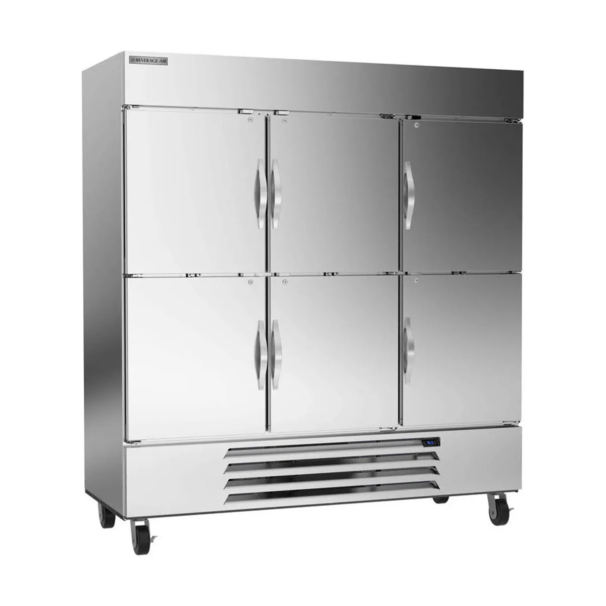 Beverage Air HBR72HC-1-HS 75" 3-Section Reach-In Refrigerator w/ 6 Solid Half Doors, Bottom Mount, 1/2 hp, 69 cu. ft.