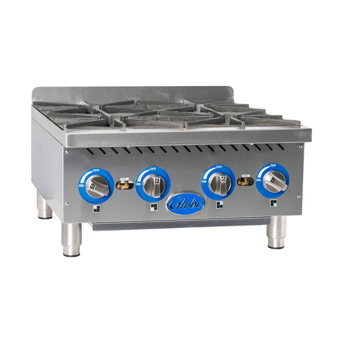 Globe GHP24G 24" Countertop Heavy Duty Gas Hotplate with (4) Burners, 88.000 BTU