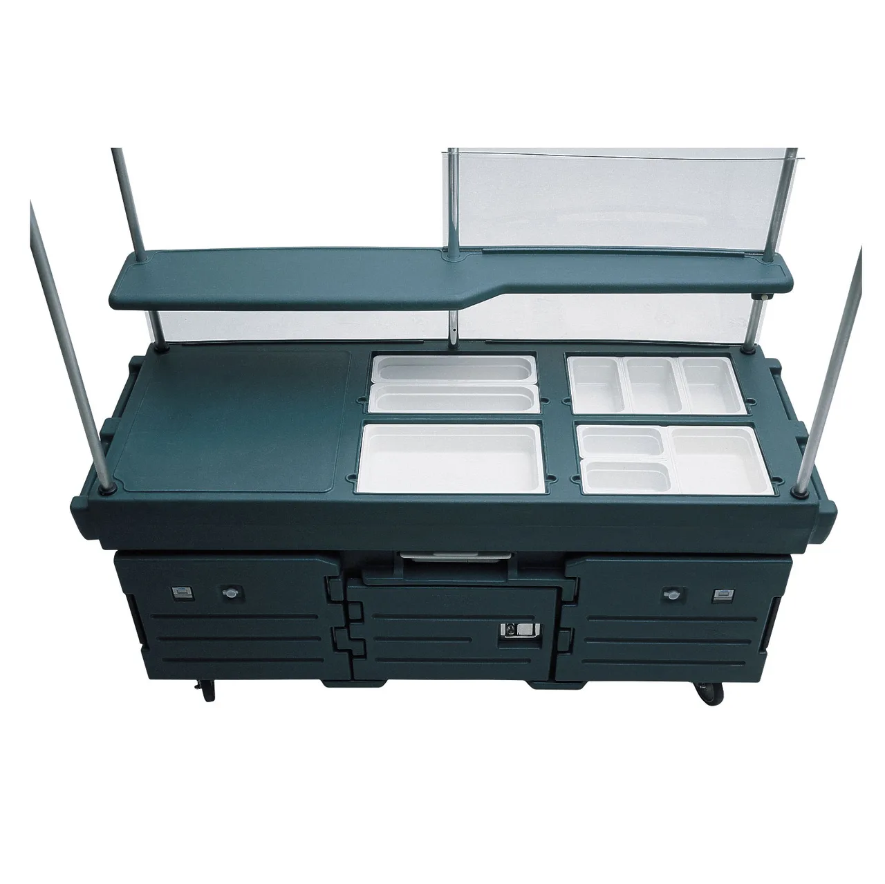 Cambro KVC854192 CamKiosk Polyethylene Granite Green Vending Cart w/ 4 Pan Wells