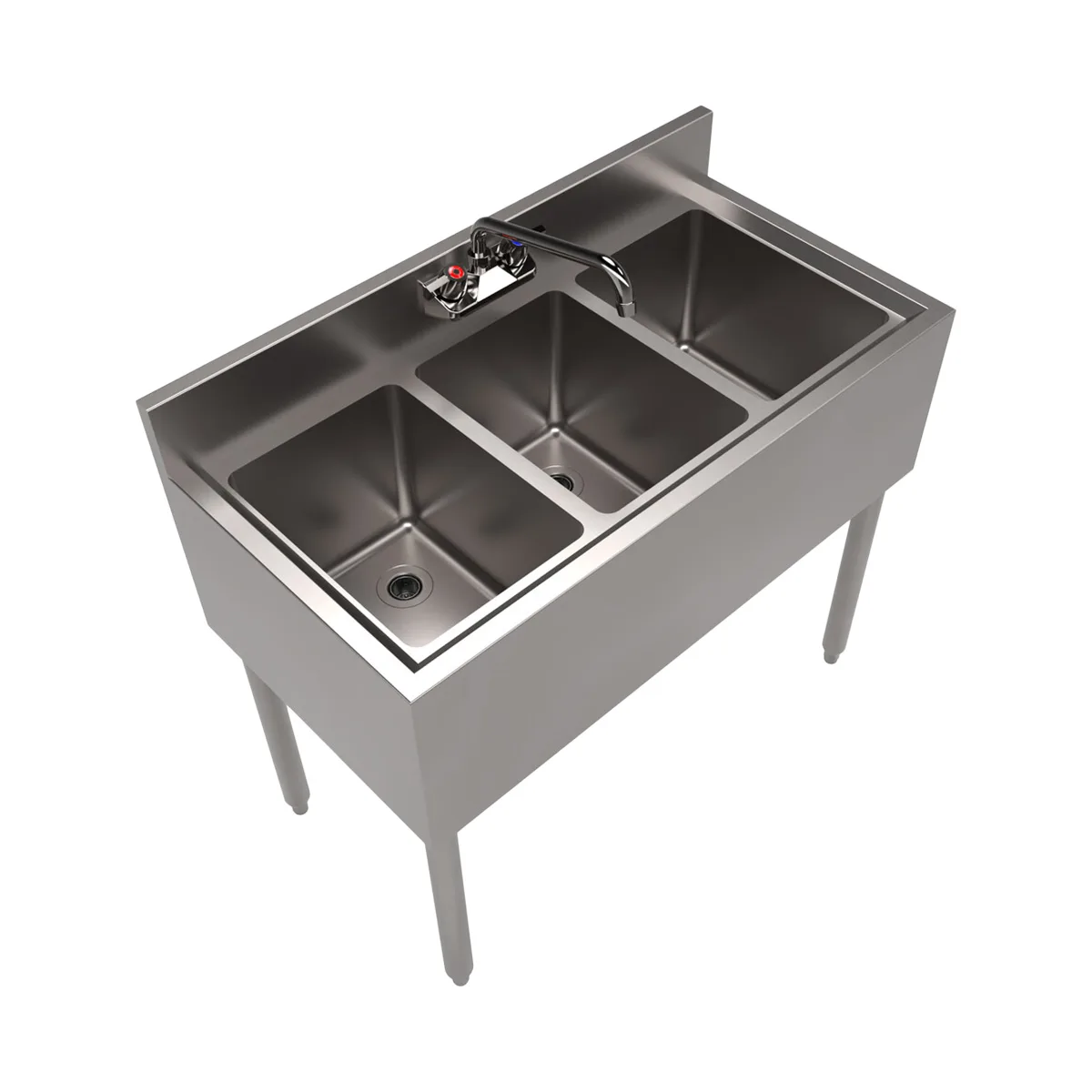 BK Resources UB4-18-336S 36" Underbar Sink Units, 3 Compartment without Drainboard