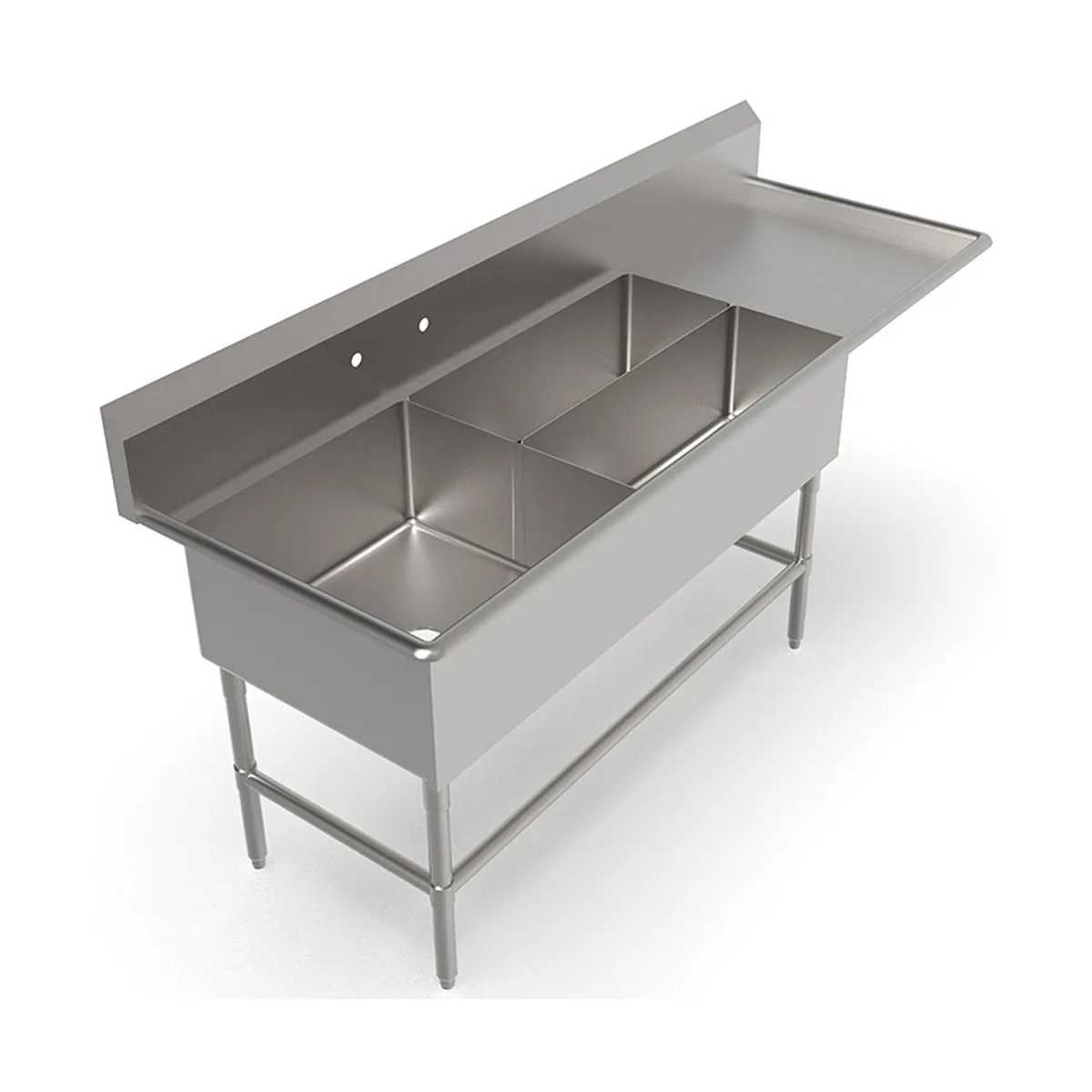 John Boos 3PBPS3224-1D30R 90" Three Compartment Sink, 24"W x 24"L Bowl With Right-Hand Drainboard